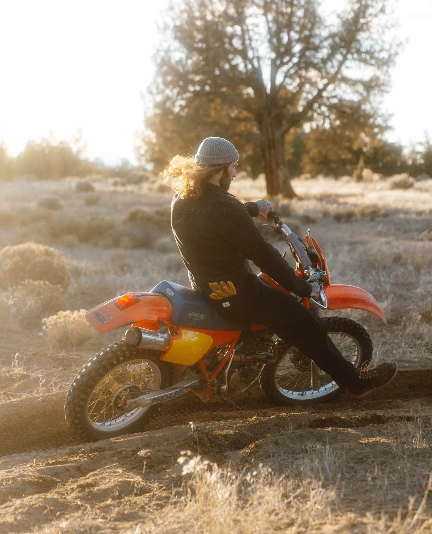 Dirt bike rider in a Denim Coverall