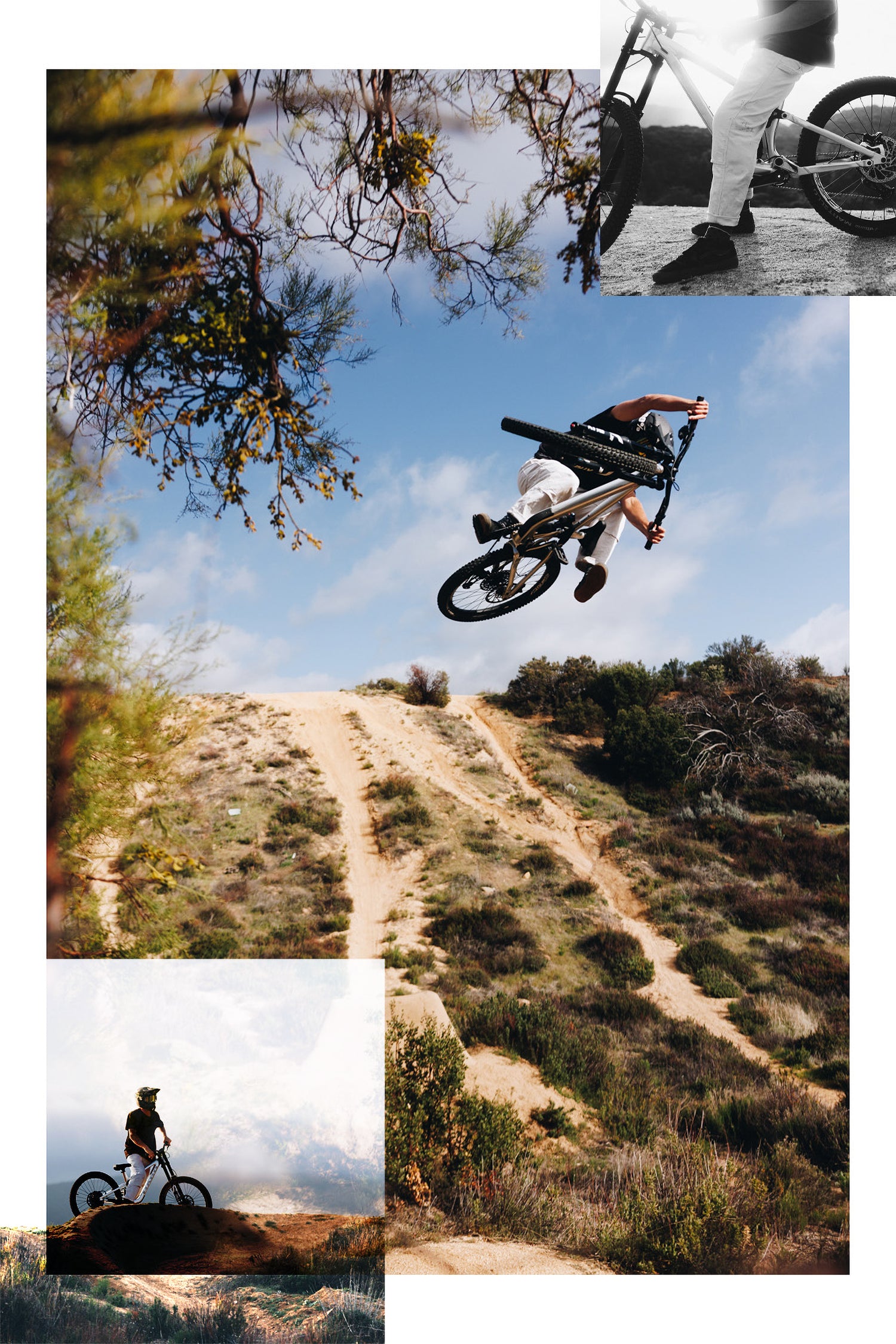photo collage of people on mountain bikes