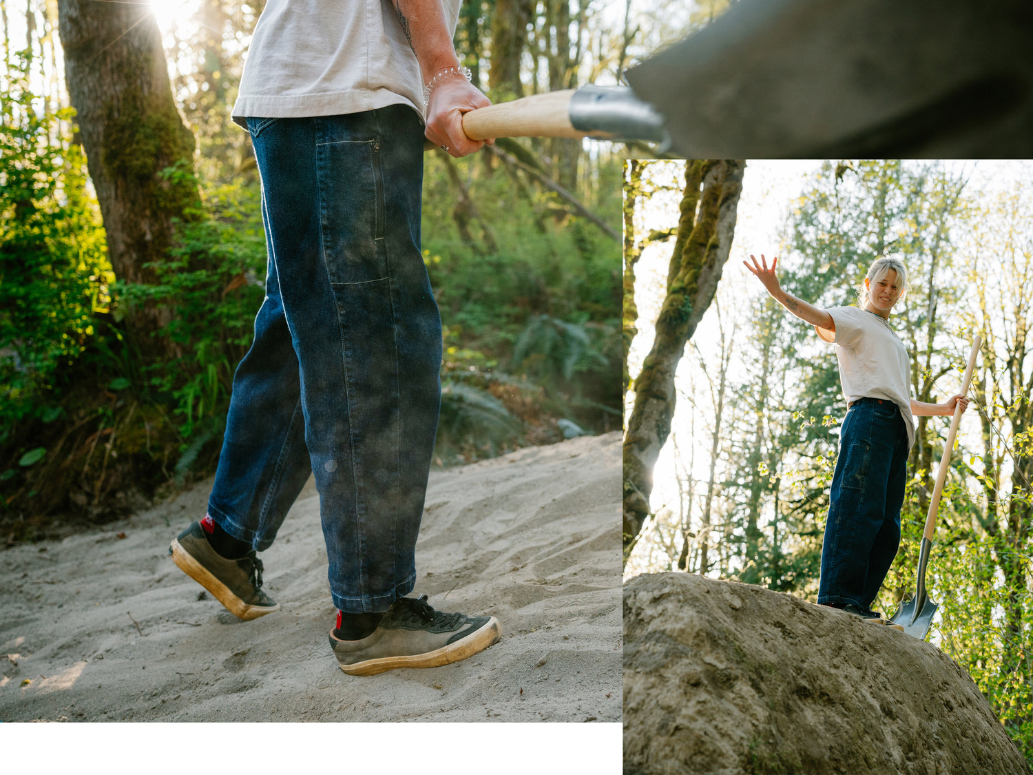 photo collage of a person building dirt jumps