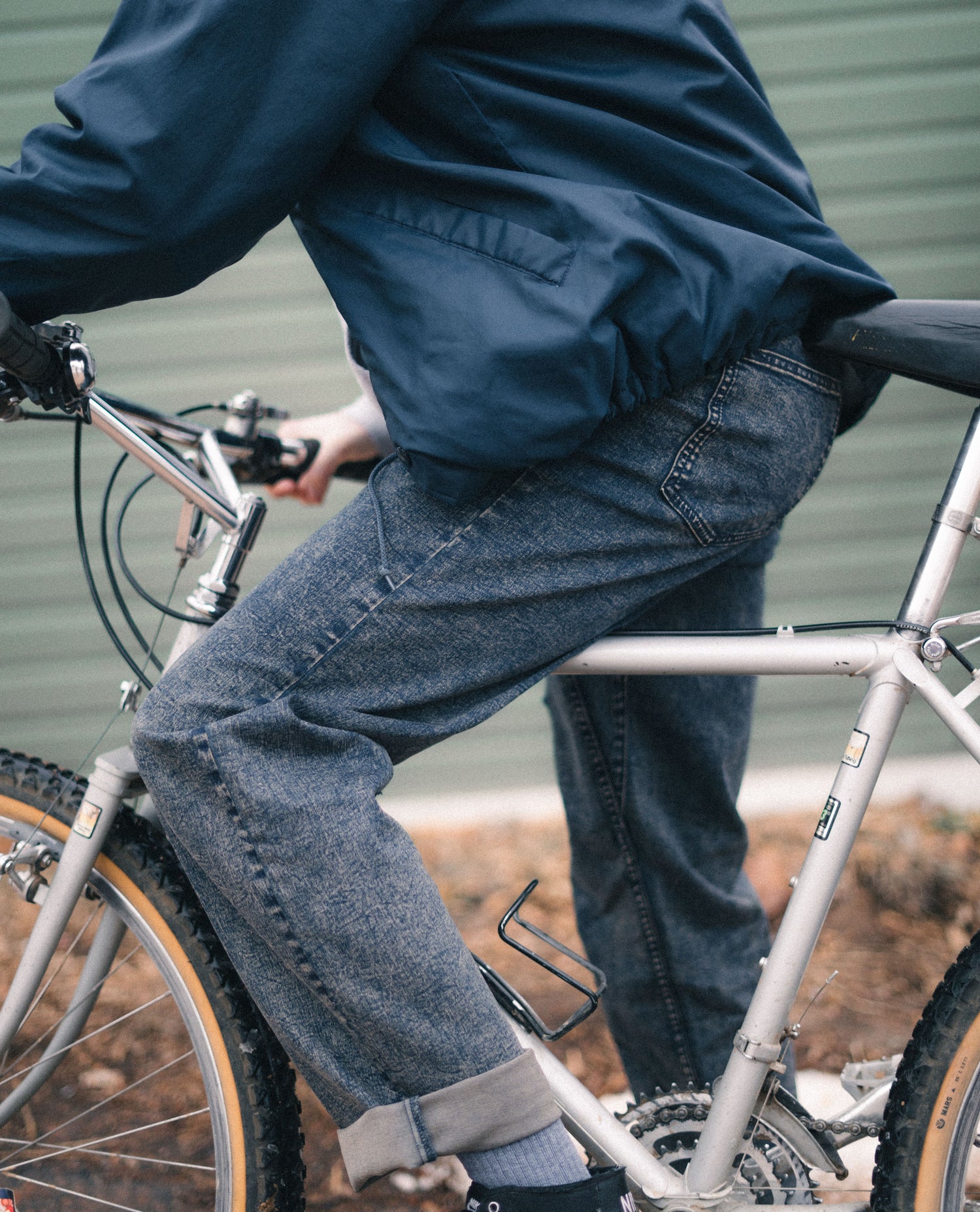 Riding a bike in Superlite Pregame jeans
