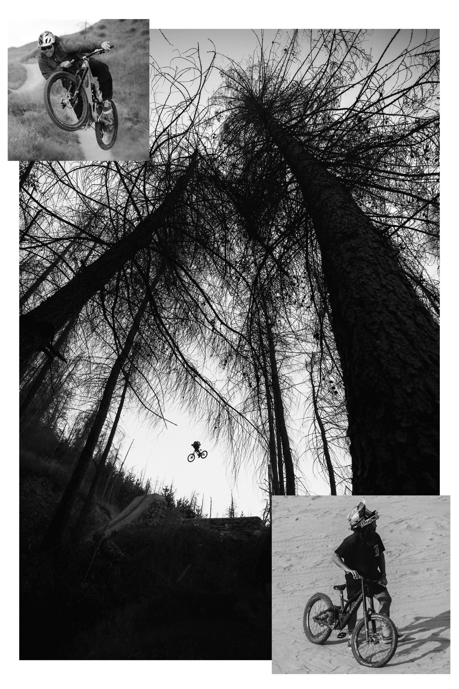 photo collage of a person riding a mountain bike
