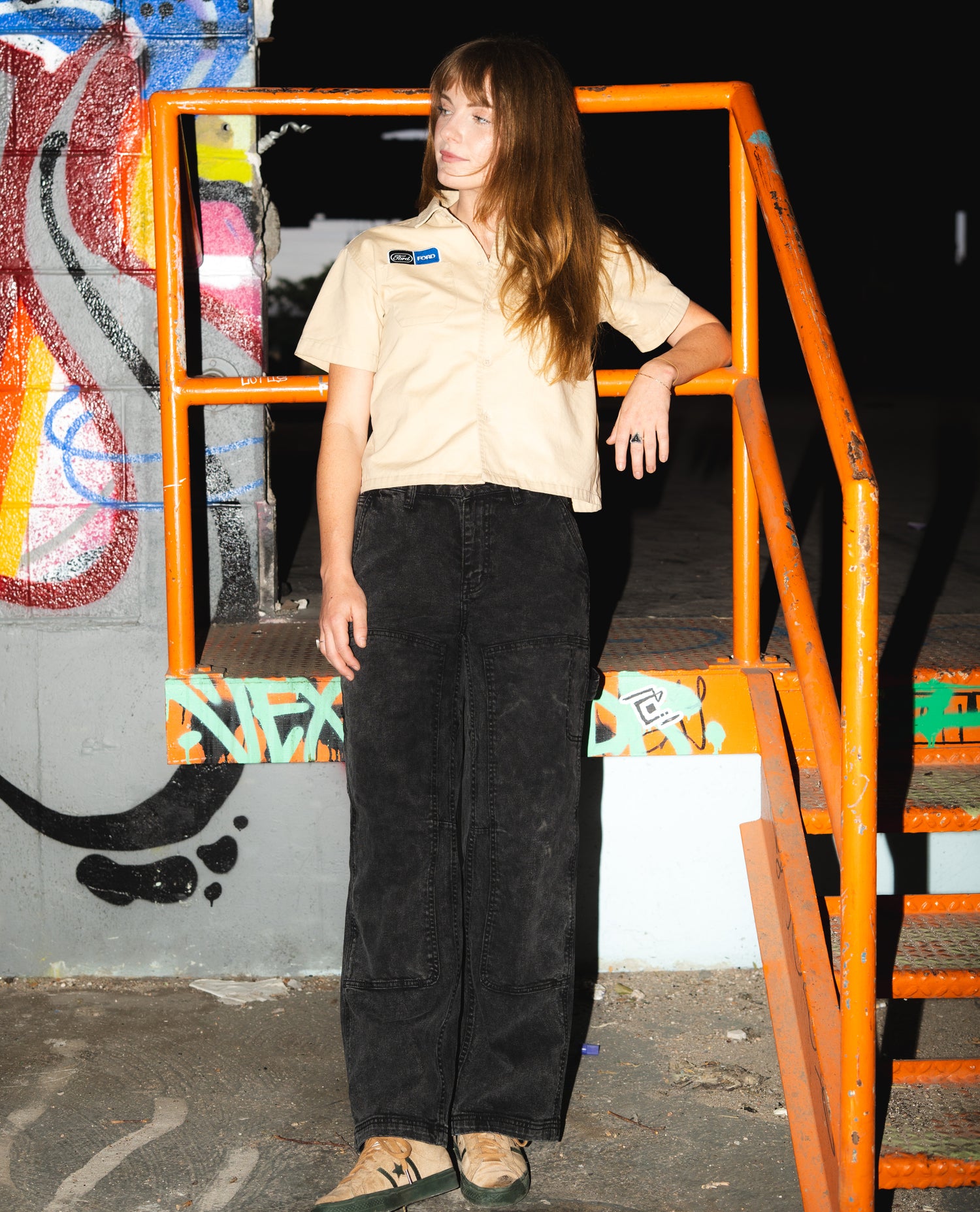 woman standing in Ripton dry sharpie pants.