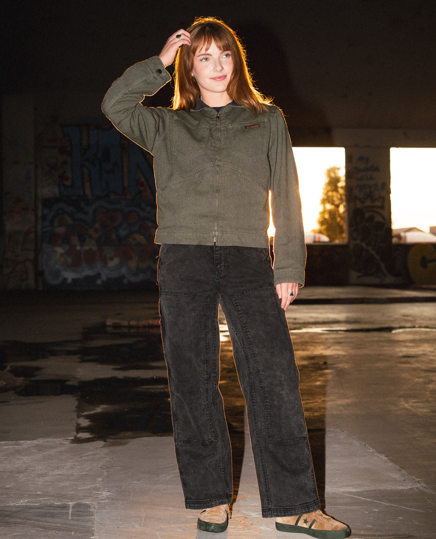 woman standing in Ripton dry sharpie pants.