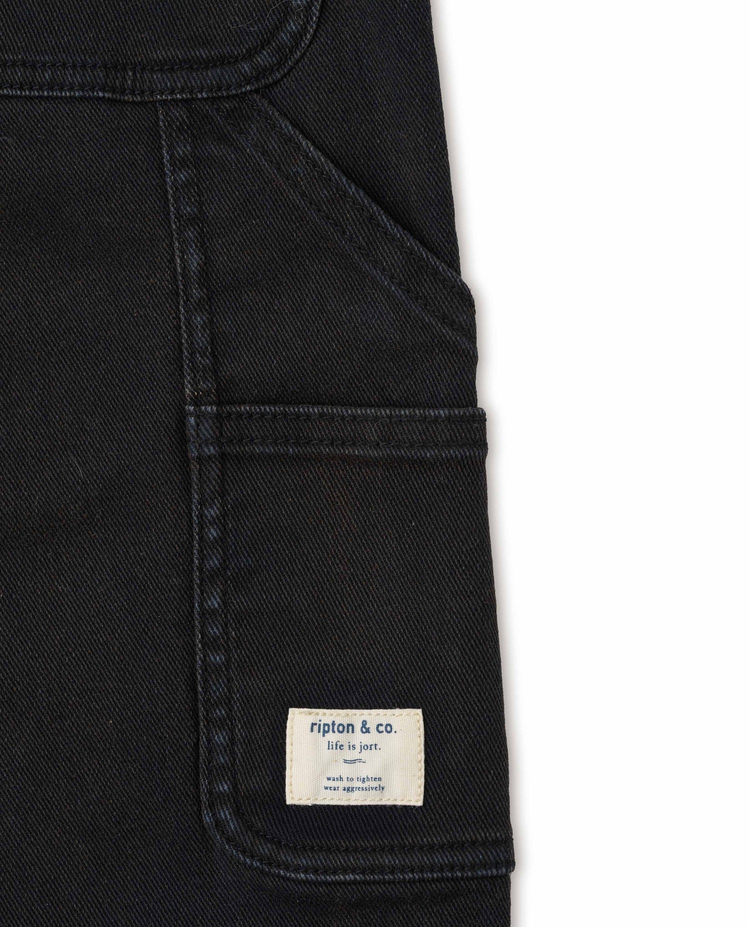 Black utility pants pocket detail in studio