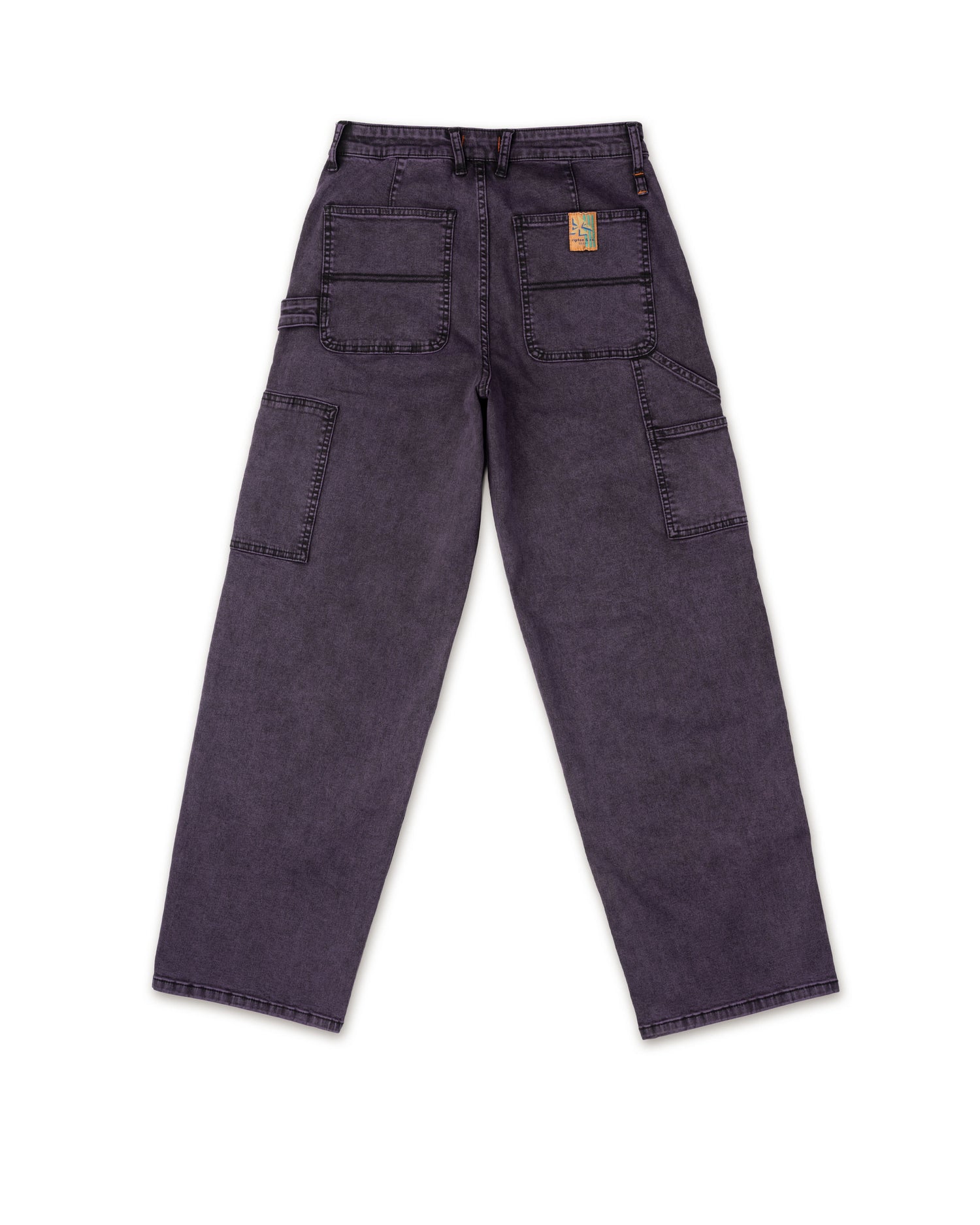 Dark gray pants with a brand logo on a white background