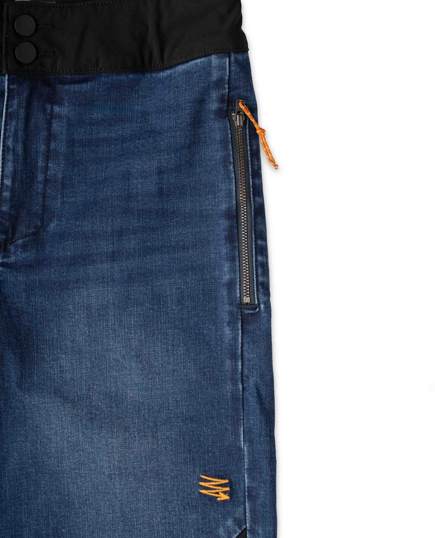 Women's Denim Bike Pant in studio detail