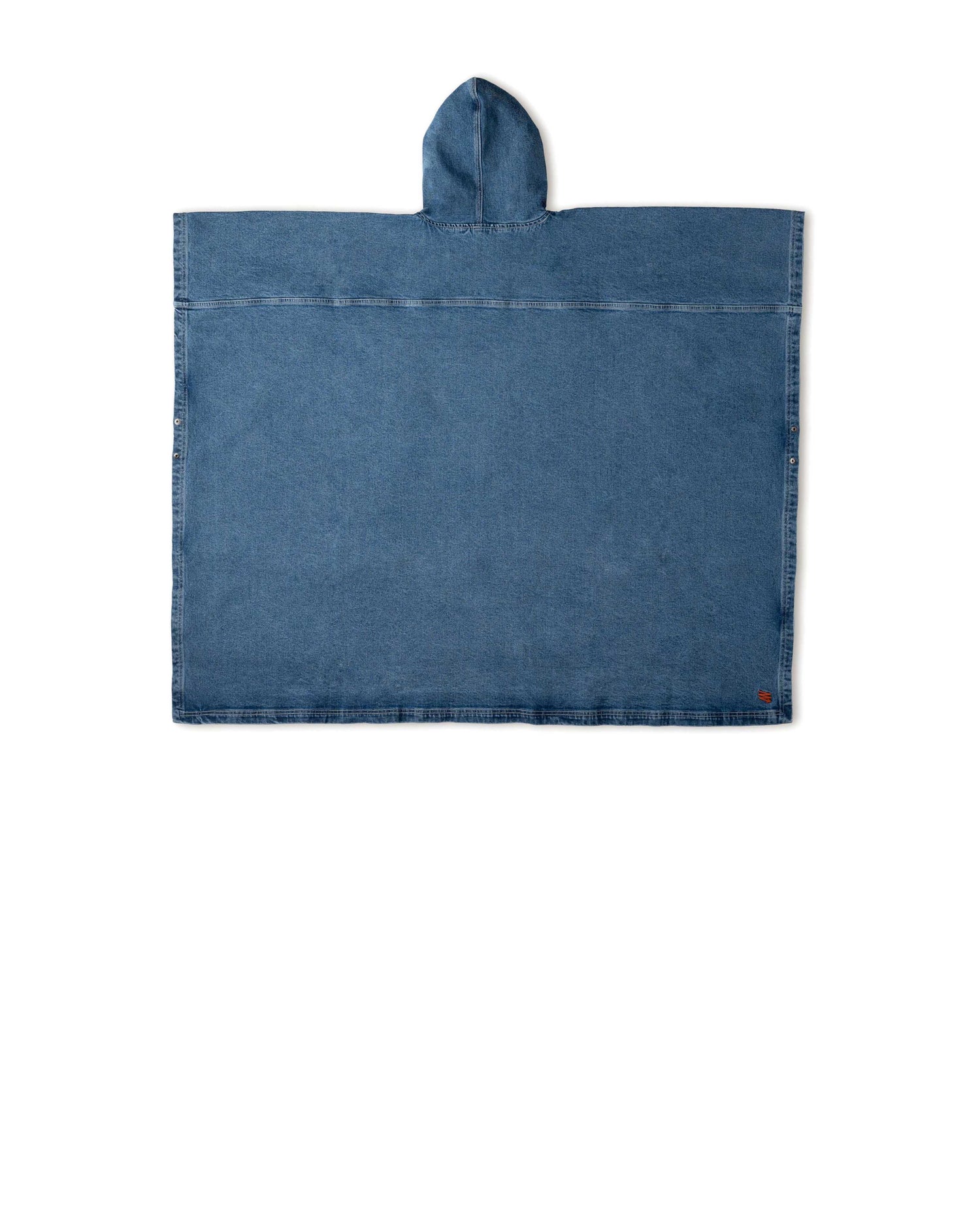 Blue hooded jean poncho on a white background