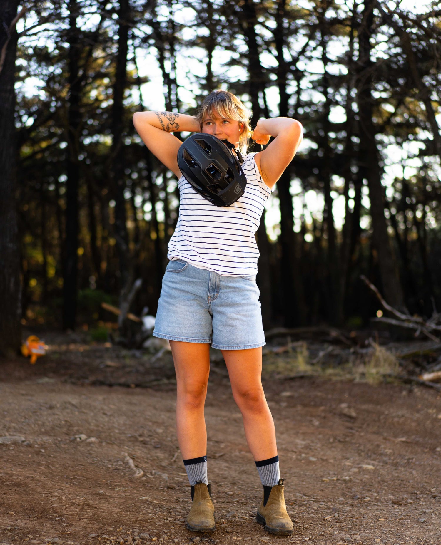 Woman wearing jean shorts