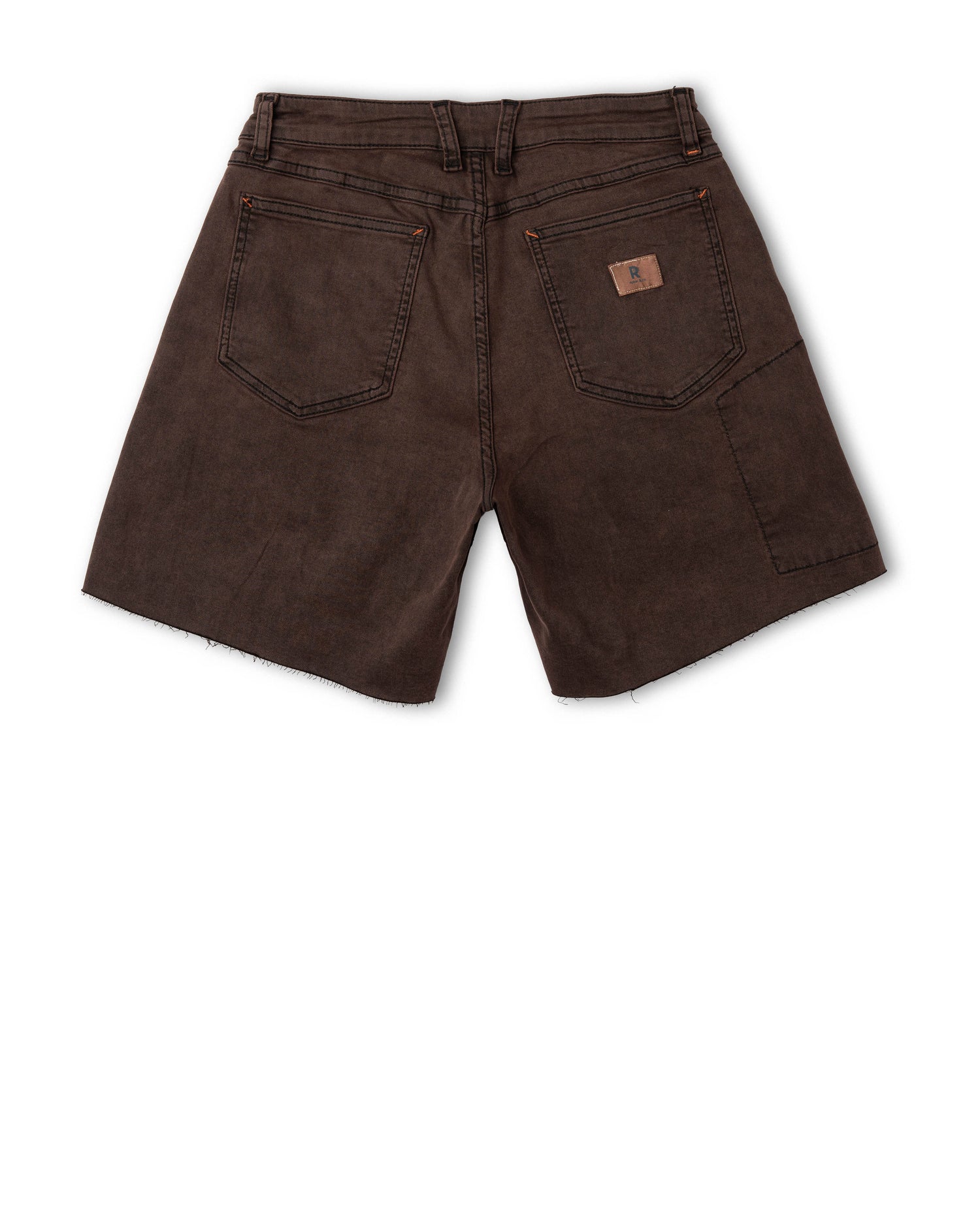 Brown shorts with a brand logo on a white background