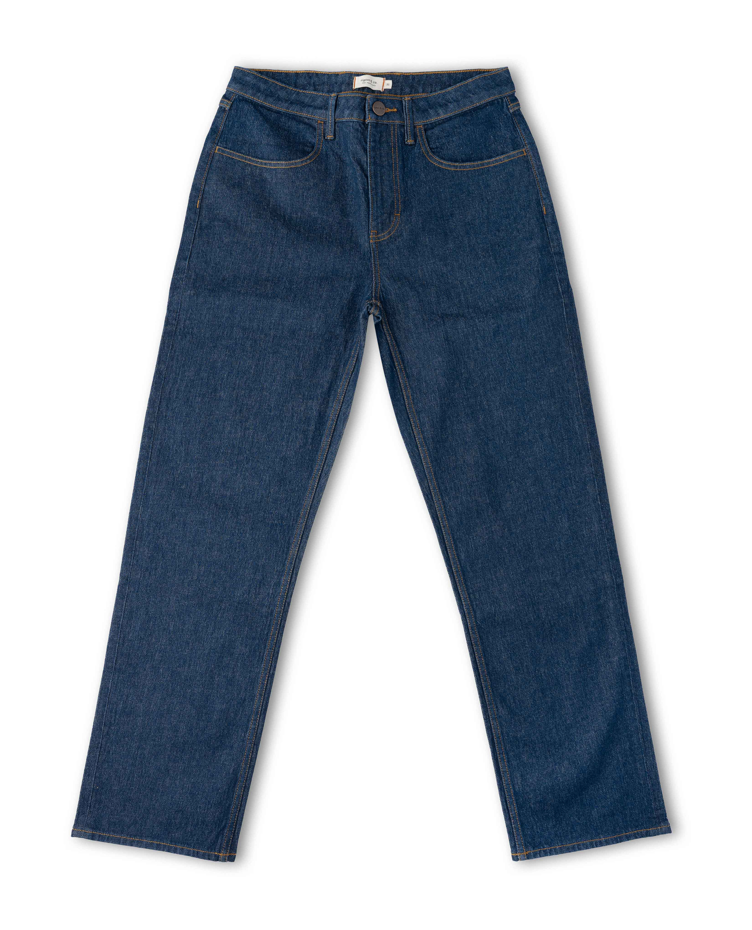 Dark wash jeans front view on white background