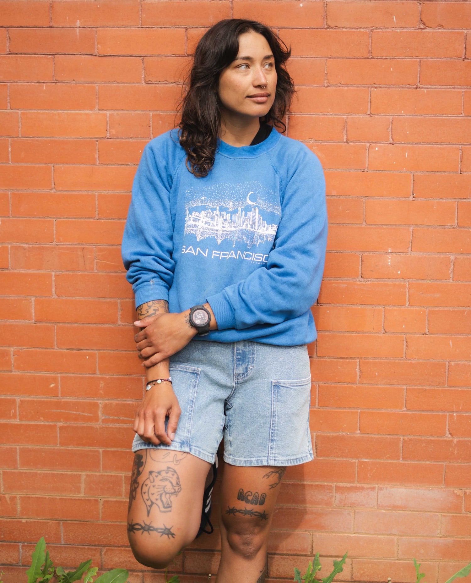 Alyssa wearing chore shorts