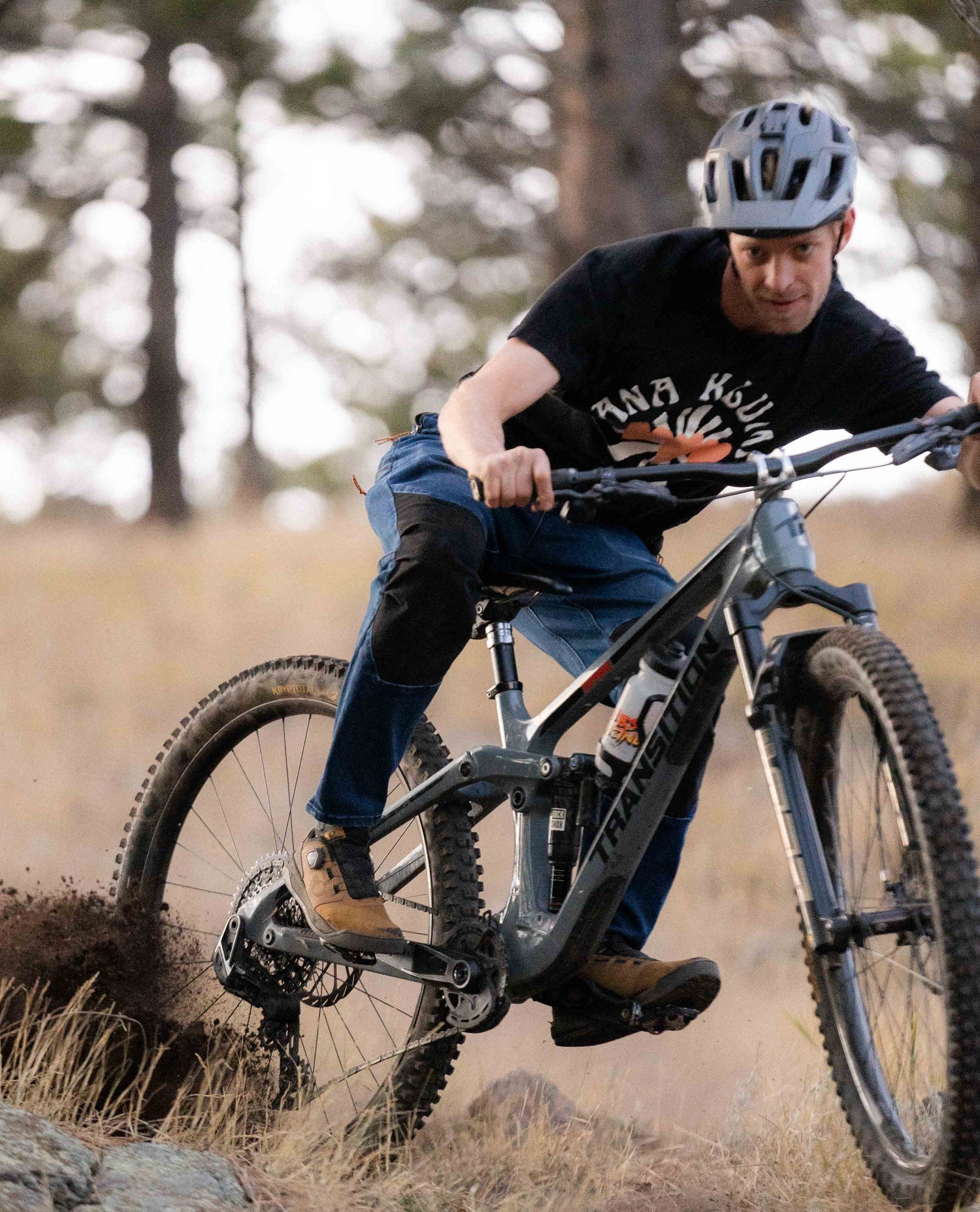 Riding a mountain bike and looking cool in Men's Denim Bike Pant 