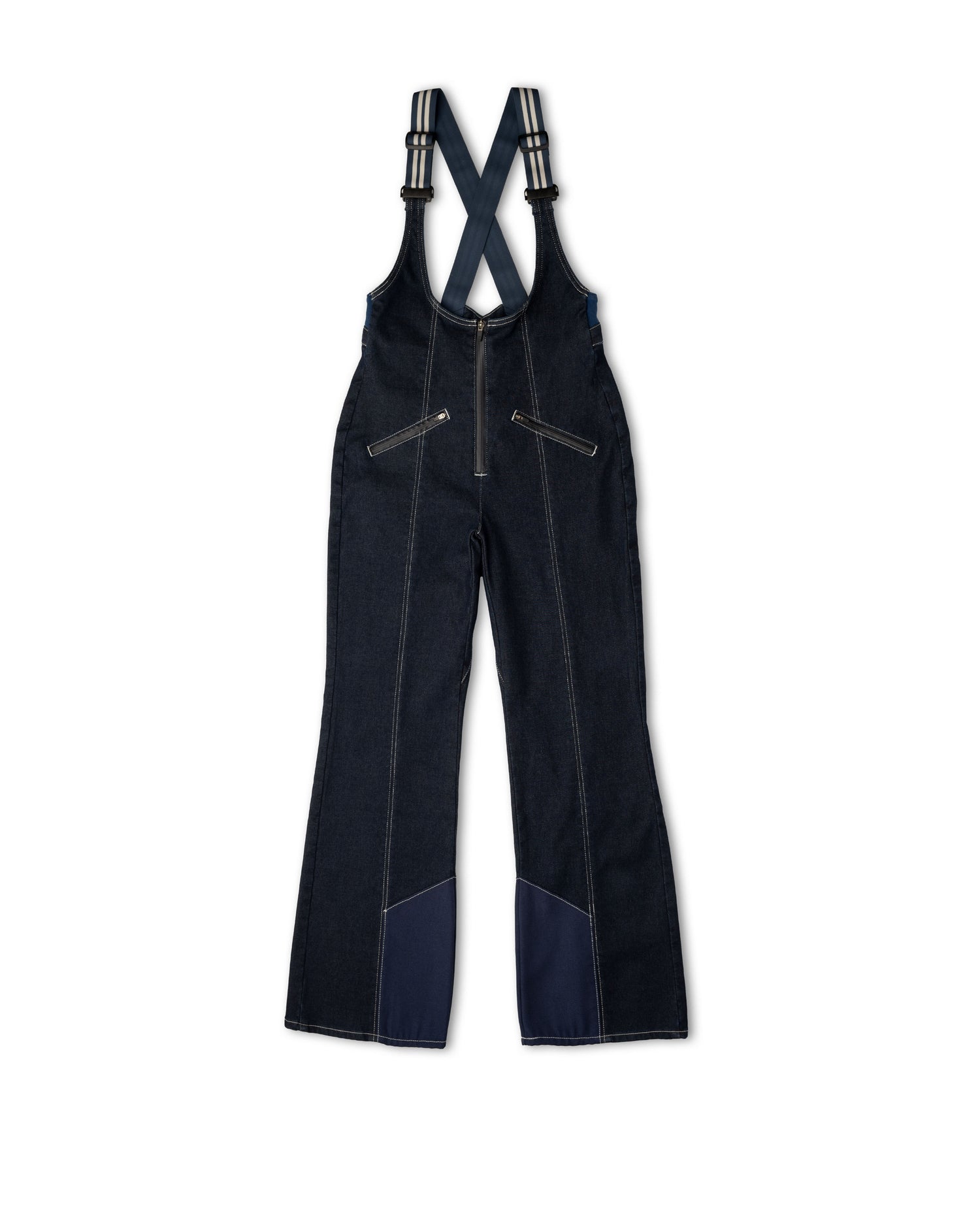 Black bib overalls with suspenders on a white background