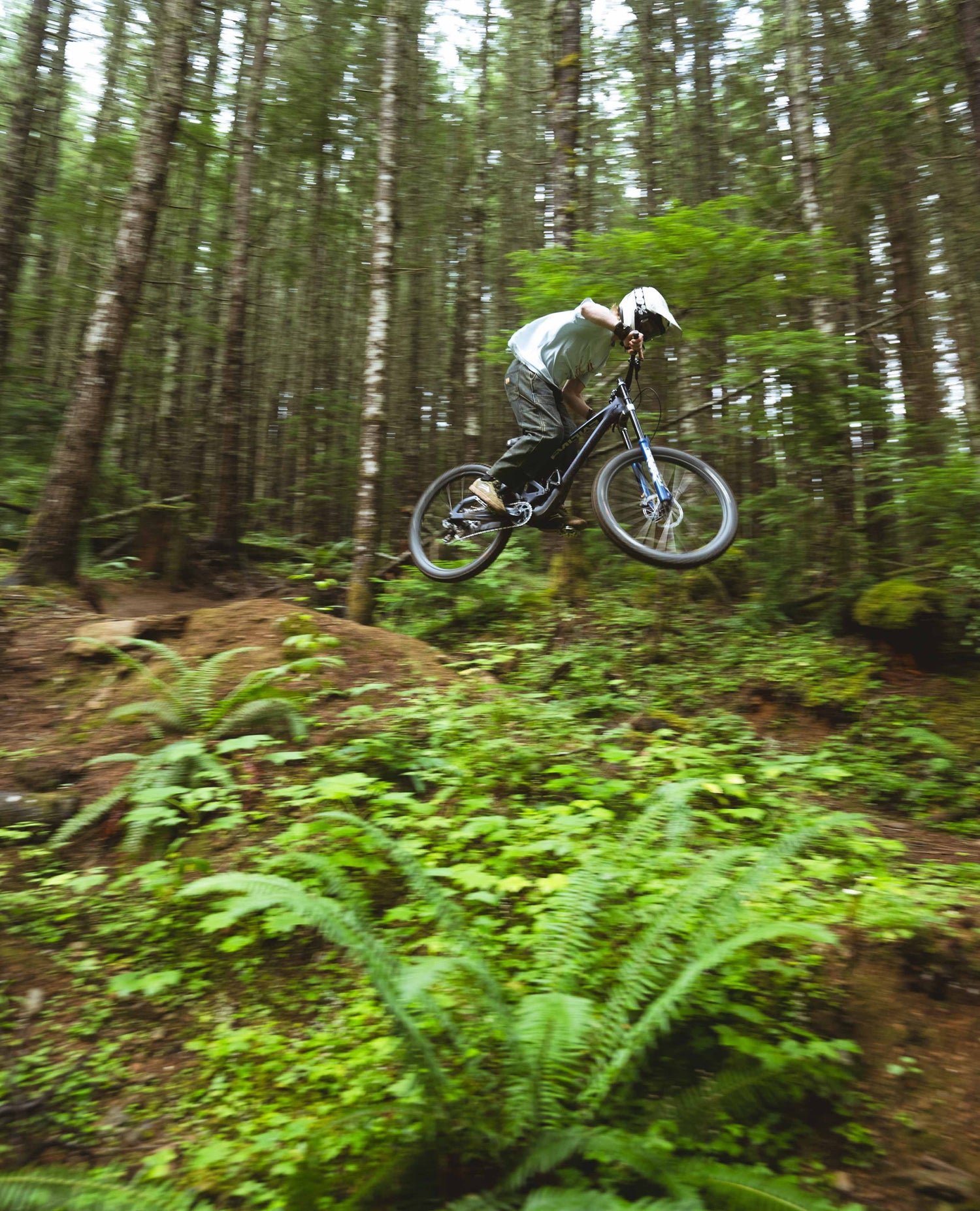 Mountain biker wearing Sport Utility Jeans