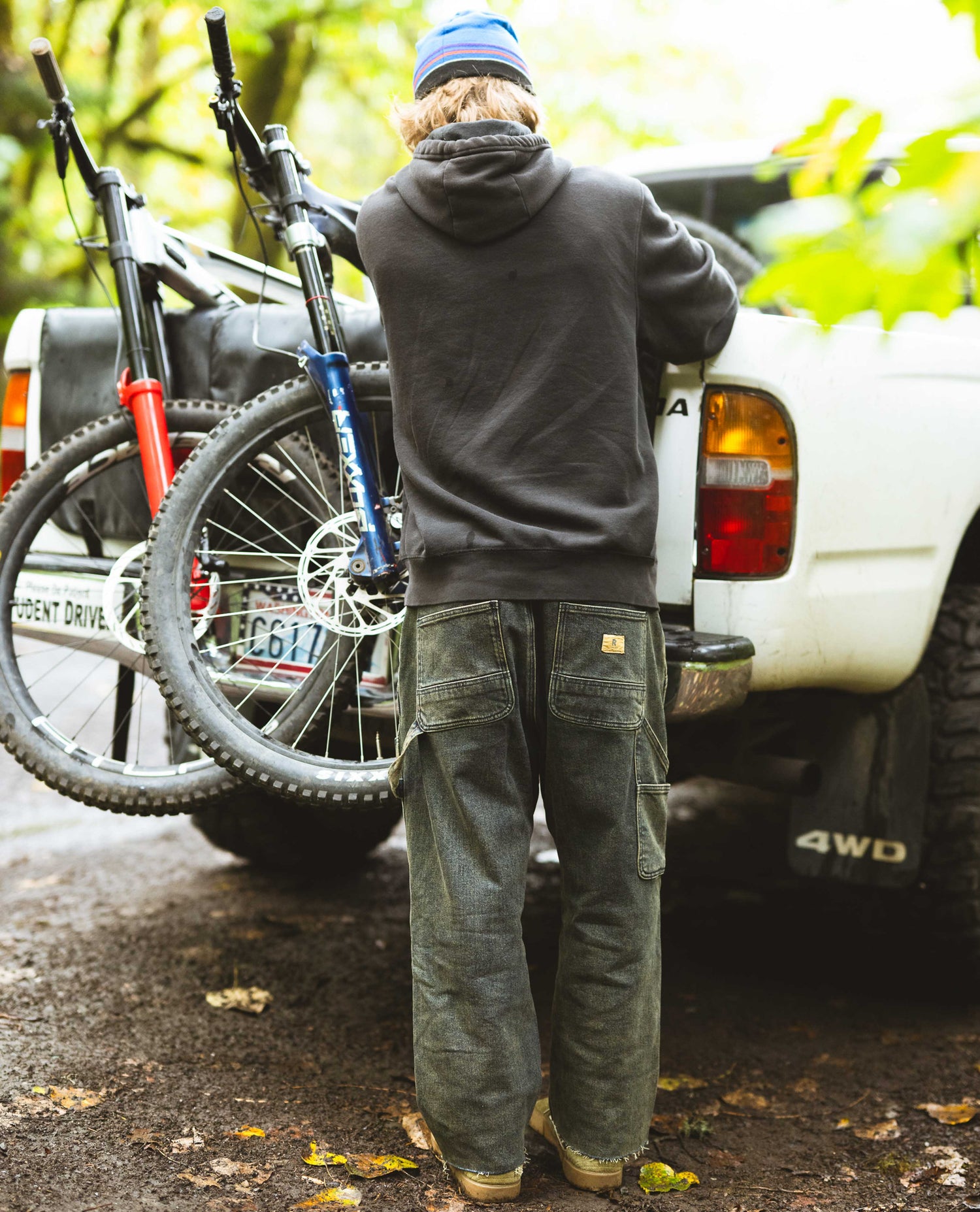 Mountain biker wearing Sport Utility Jeans