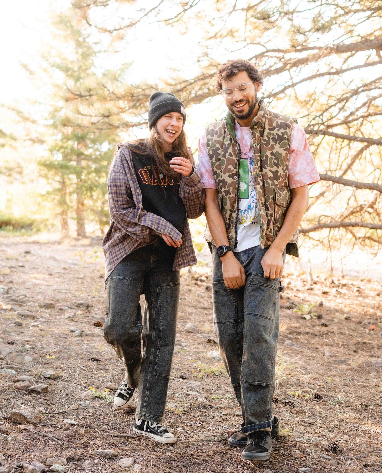 A couple wearing sport utility jeans