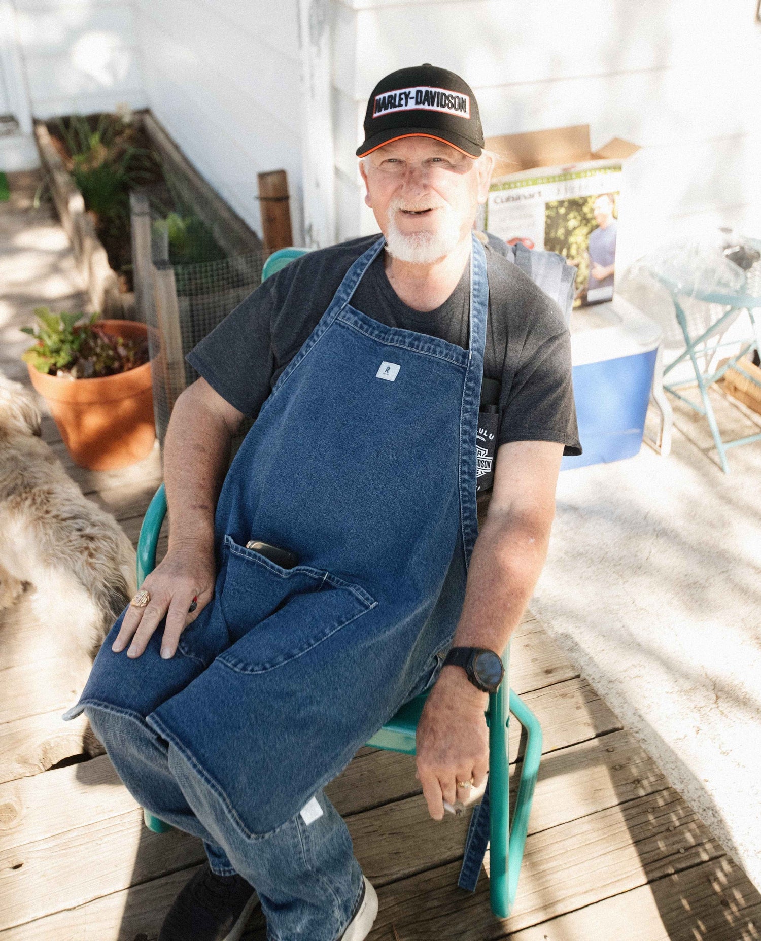 Jean apron backyard bbq