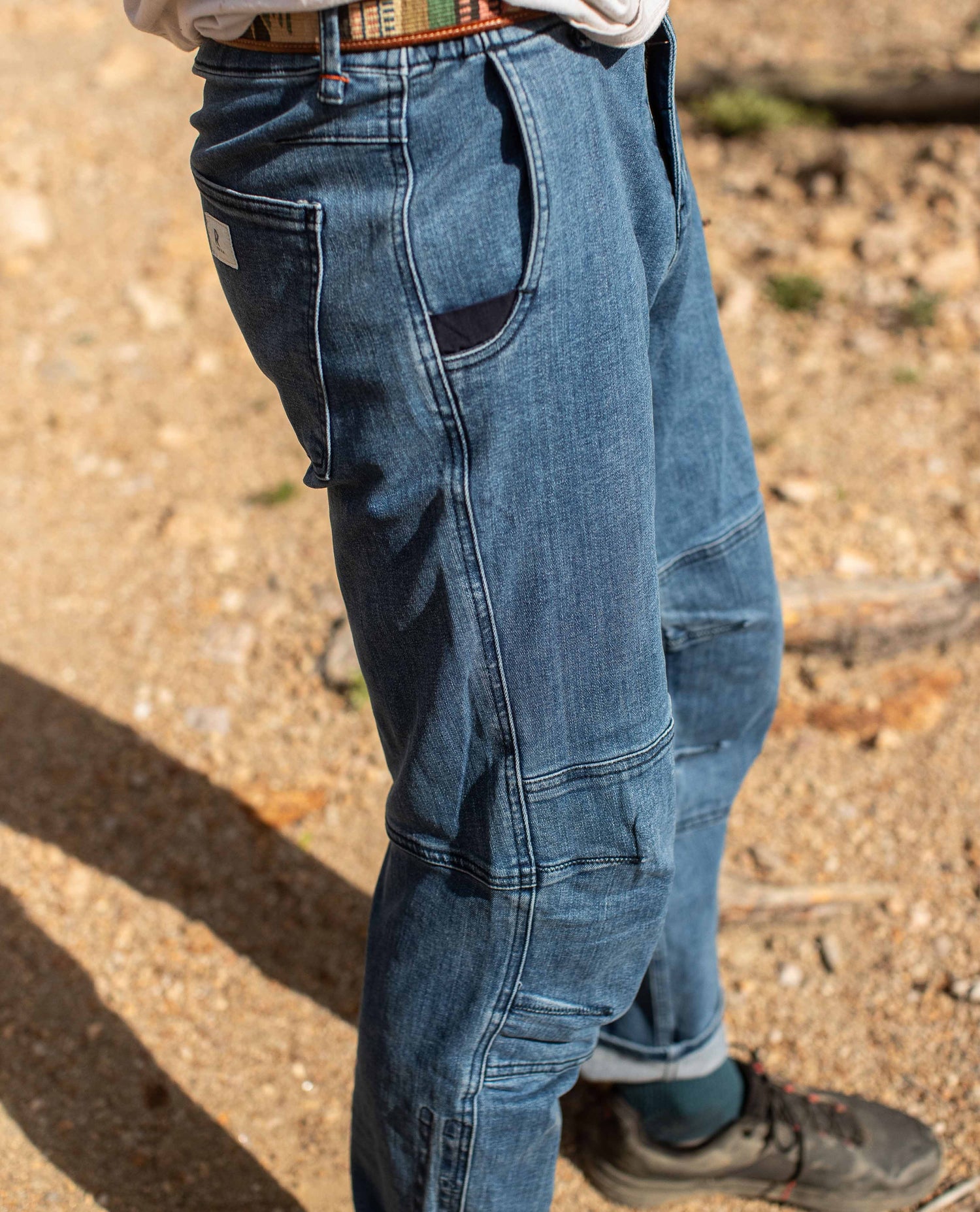 Side profile of a pair of ripton jeans. 