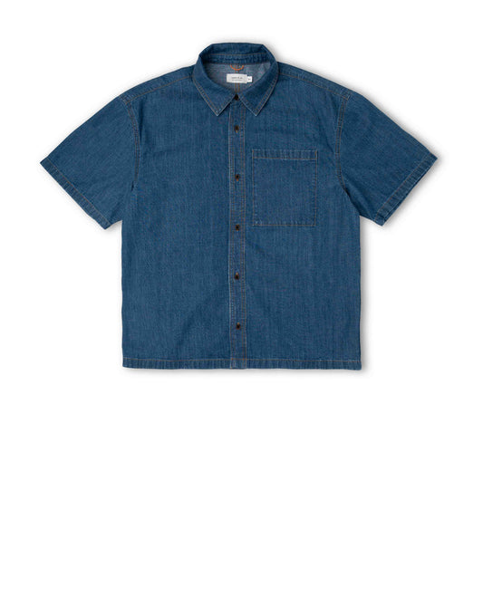 Blue denim shirt on a white background