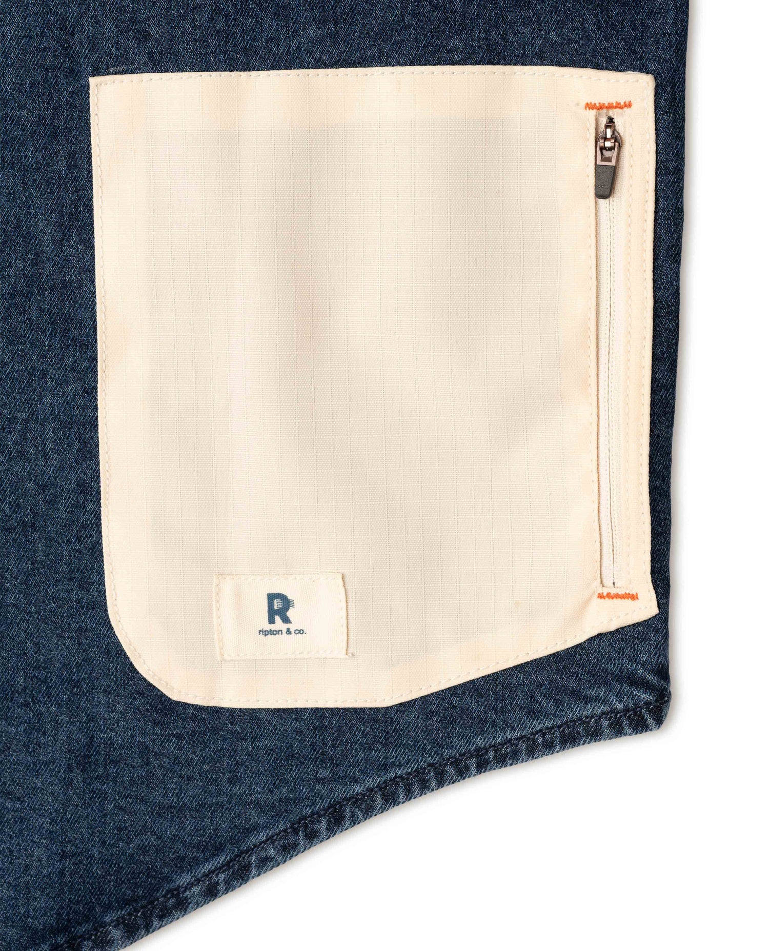 Ripton Hayai denim shirt studio photo on a white background. 