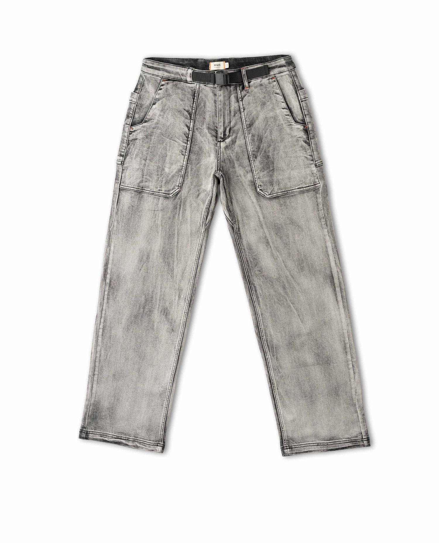 Gray jeans with a belt on a white background