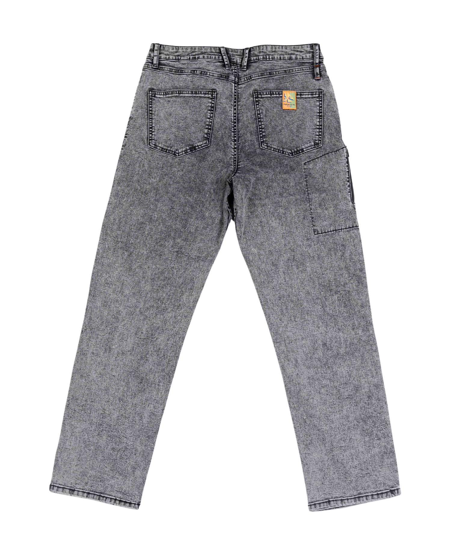 A rear view of grey Ripton jeans.