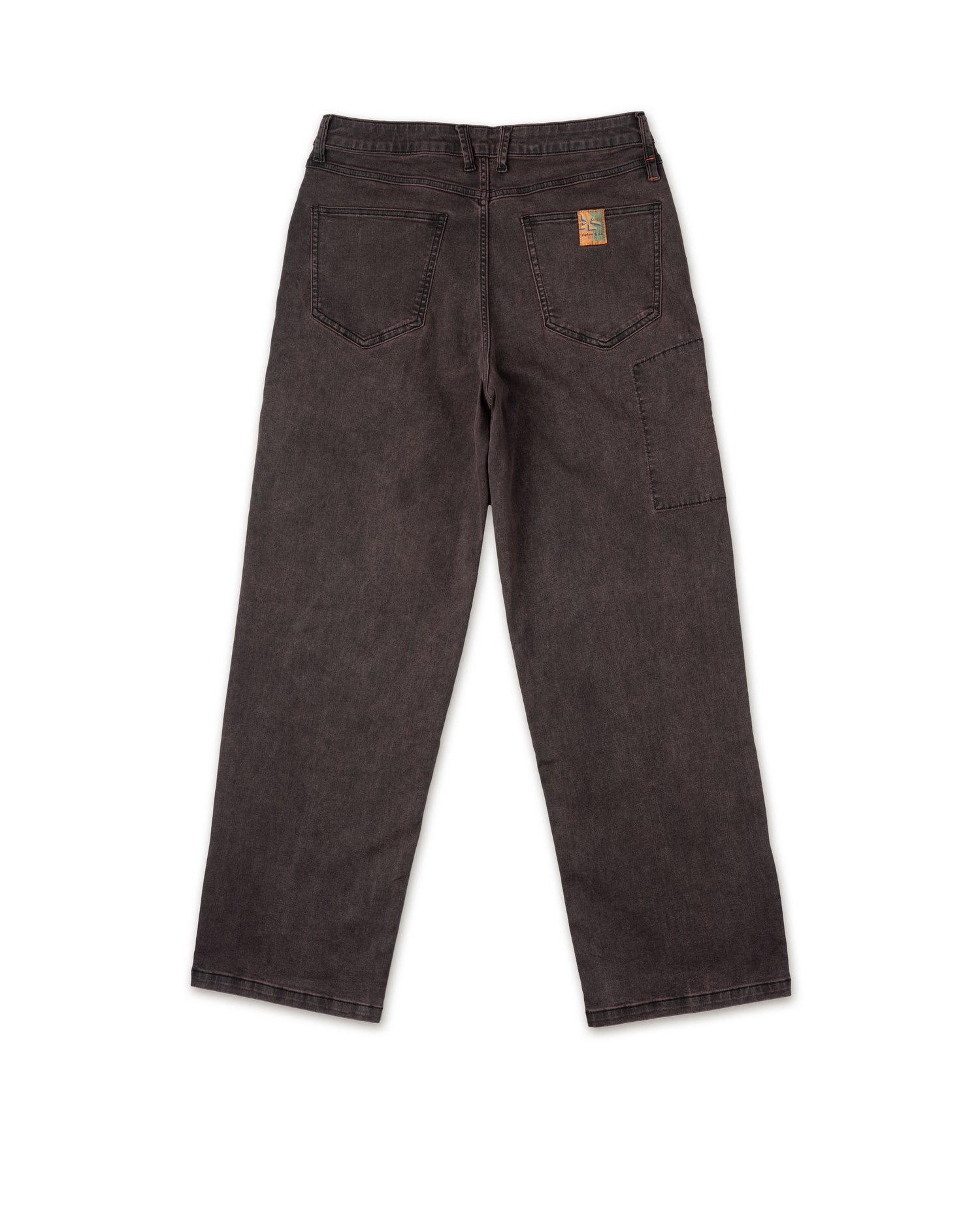 Brown pants with a brand logo on a white background