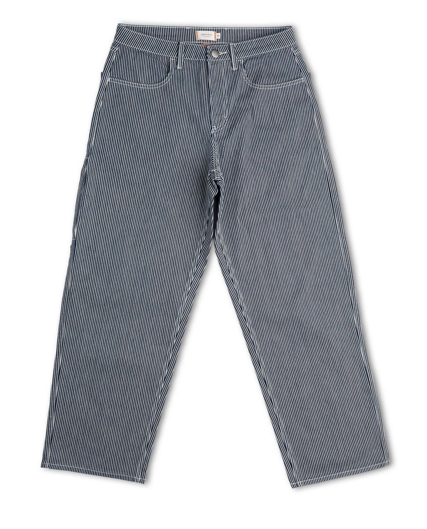 Blue striped jeans on a white background