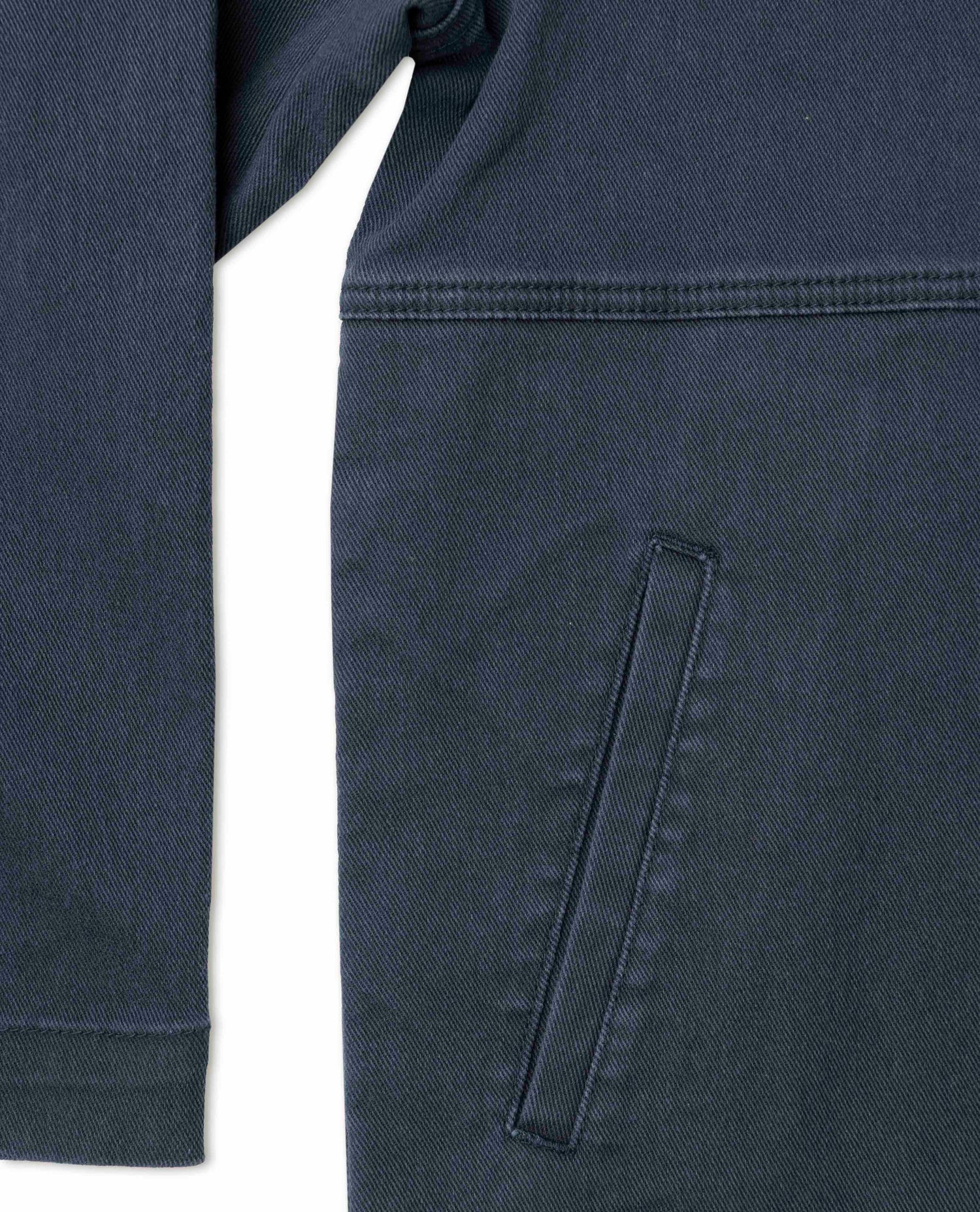 A close up detail of a pocket on the Ripton Sport Utility Jacket in Navy. 