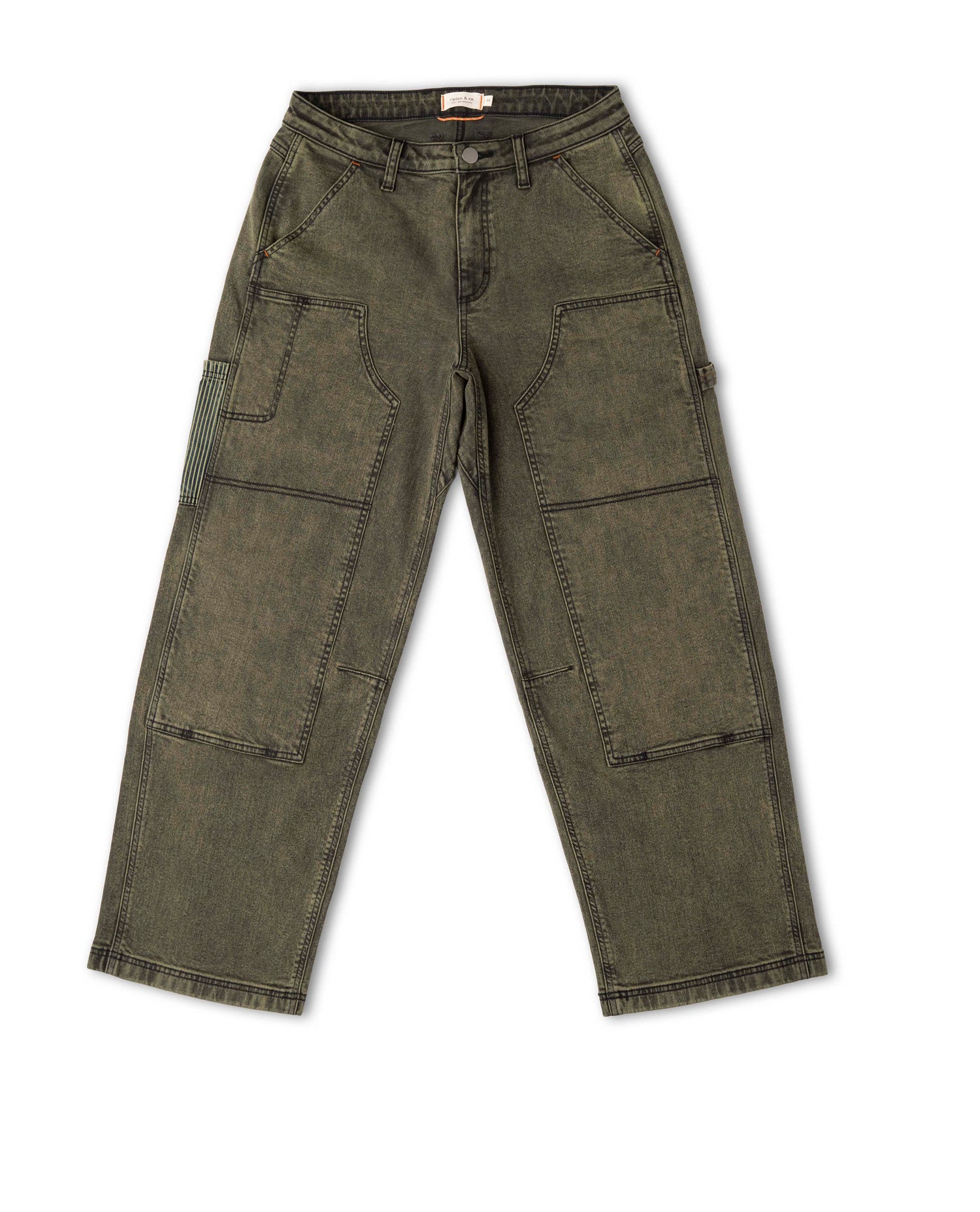 Green cargo pants on a white background