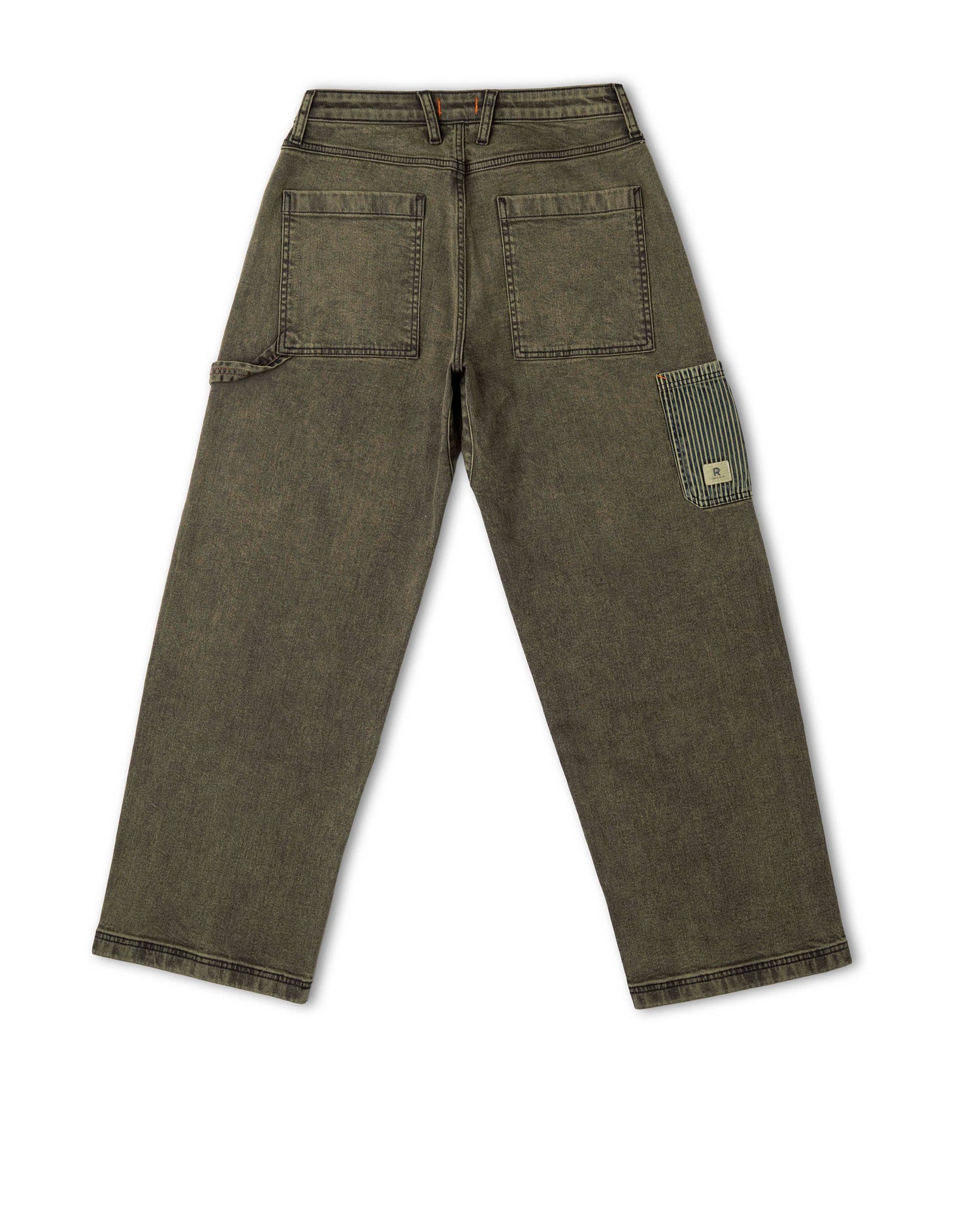 Green work pants on a white background