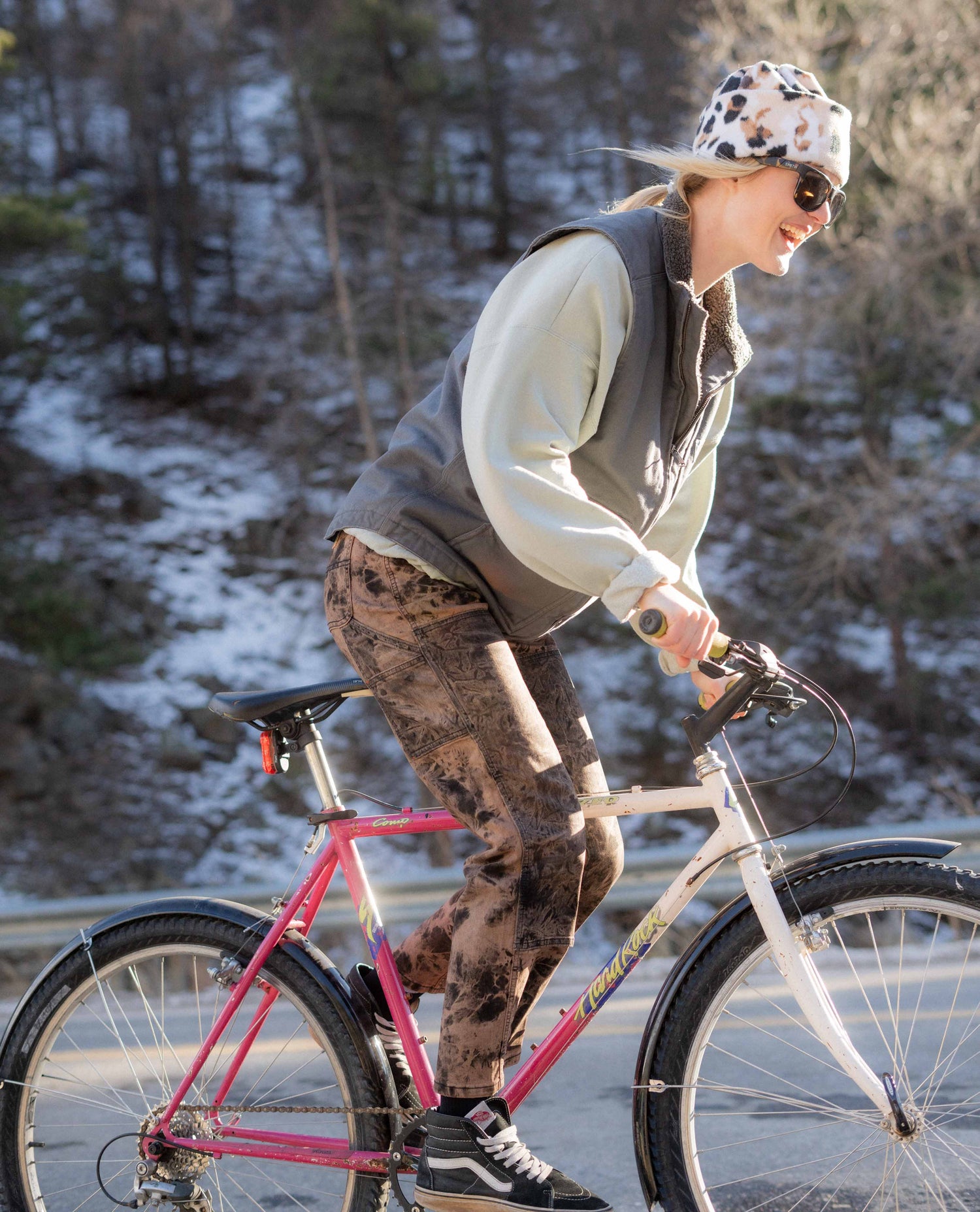 Mo riding a vintage bike