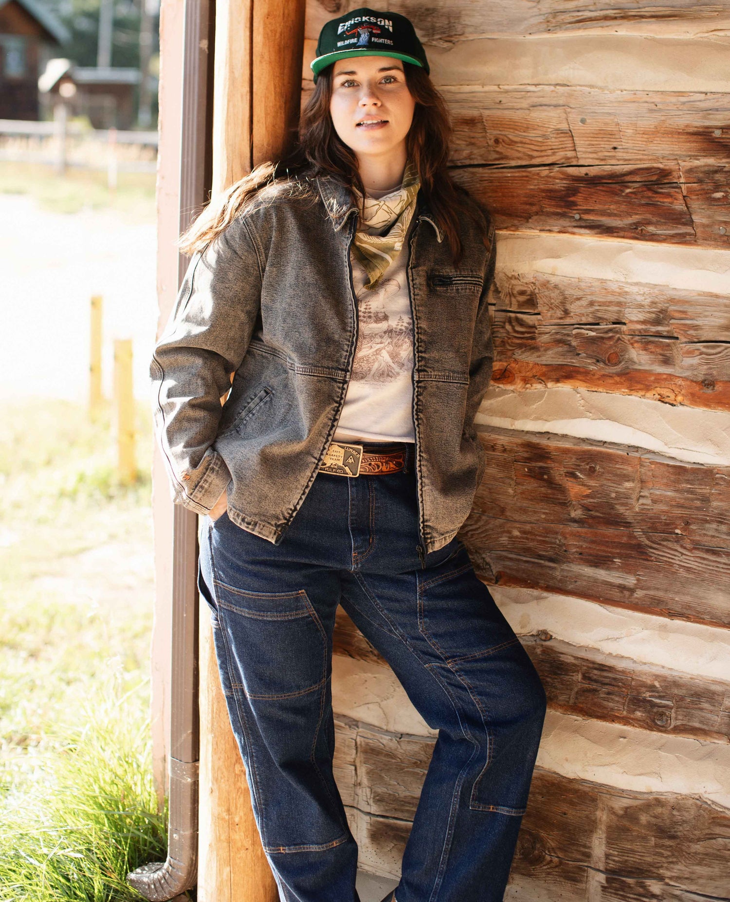 Woman standing in Blue Collar Sport Utility Jeans.