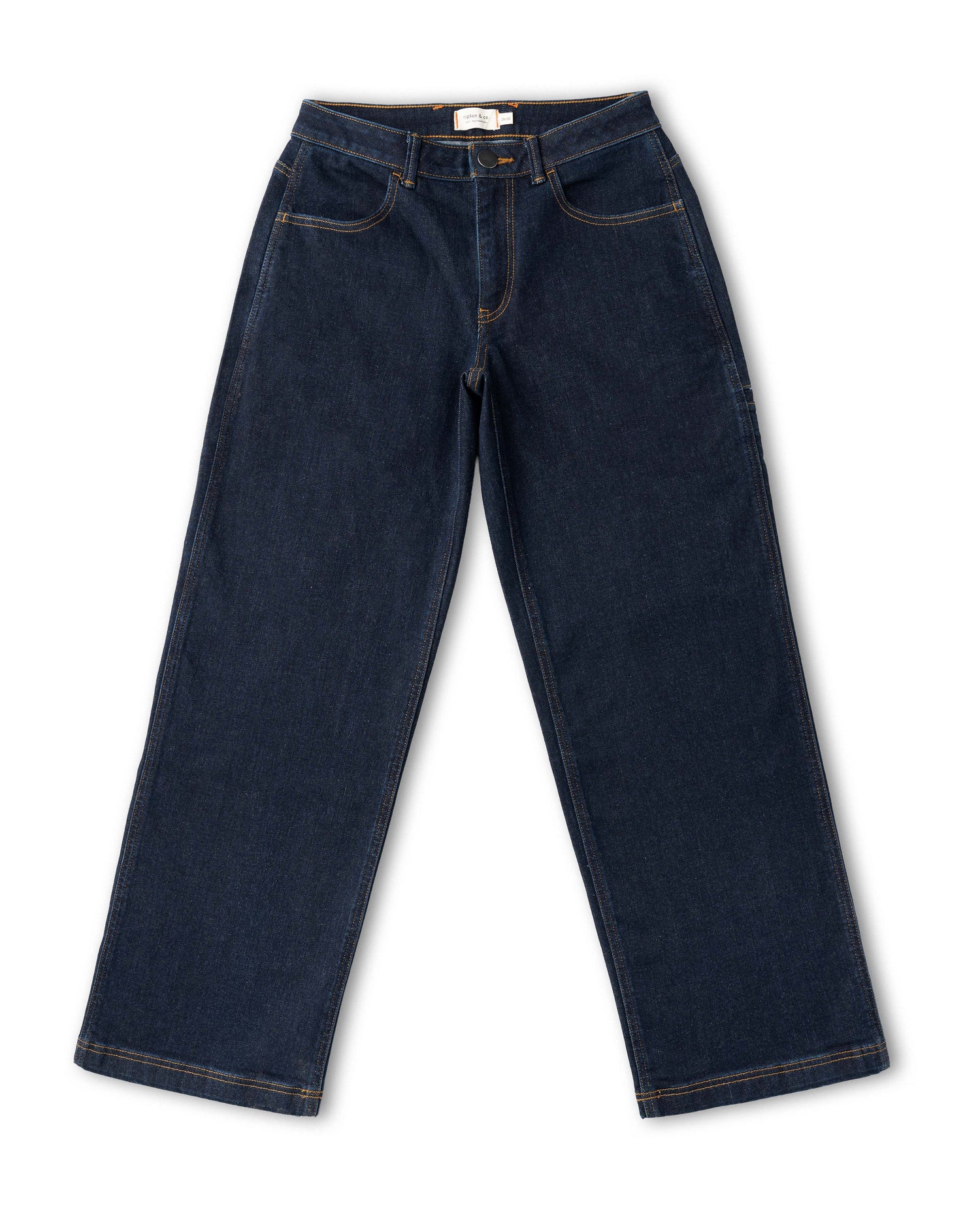 Pair of dark blue jeans on a white background