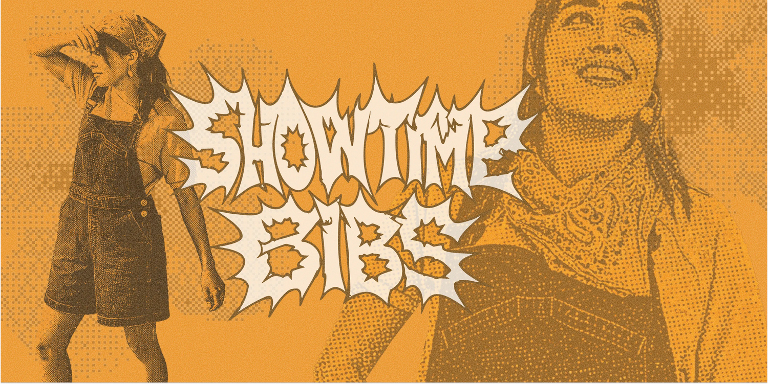 Vintage-style illustration with text 'Showtime Dibs' on a yellow background