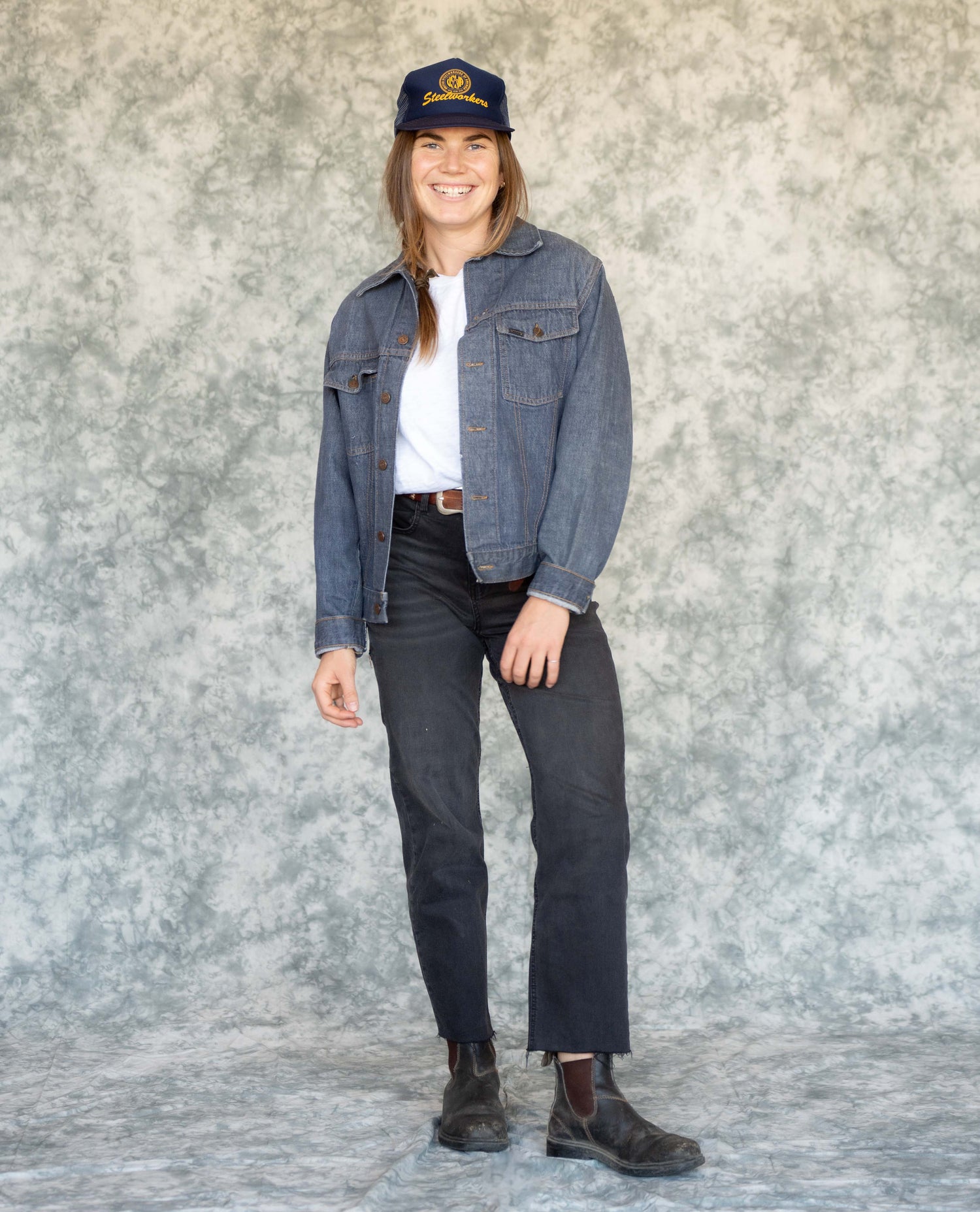 Girl in studio wearing Superlite Jeans