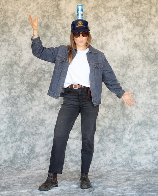 Girl in studio wearing Superlite Jeans