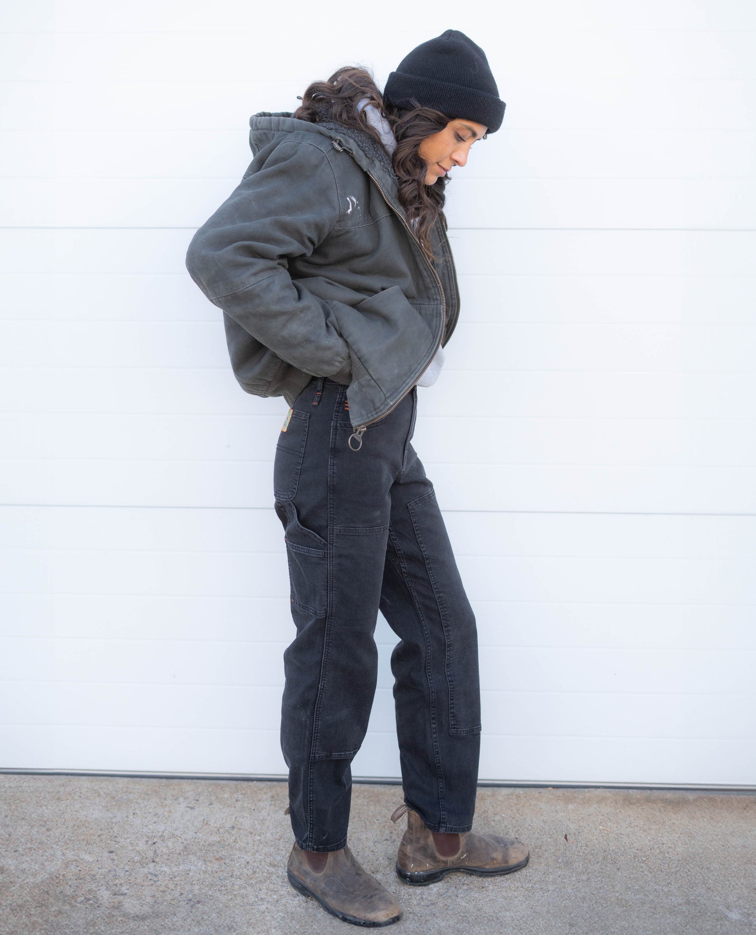 Joslynn in Boulder looking at her blundstones