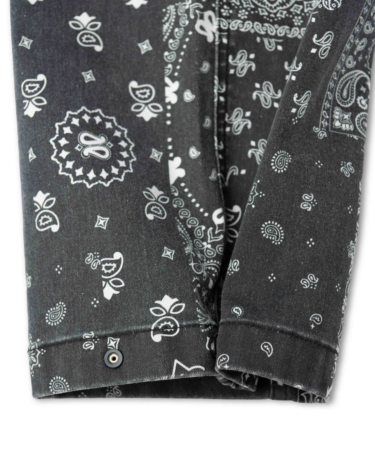 Close up black and white paisley bandana pattern snap on white background
