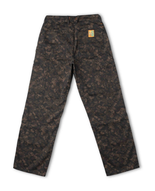 Back of a brown camouflage pant on a white background