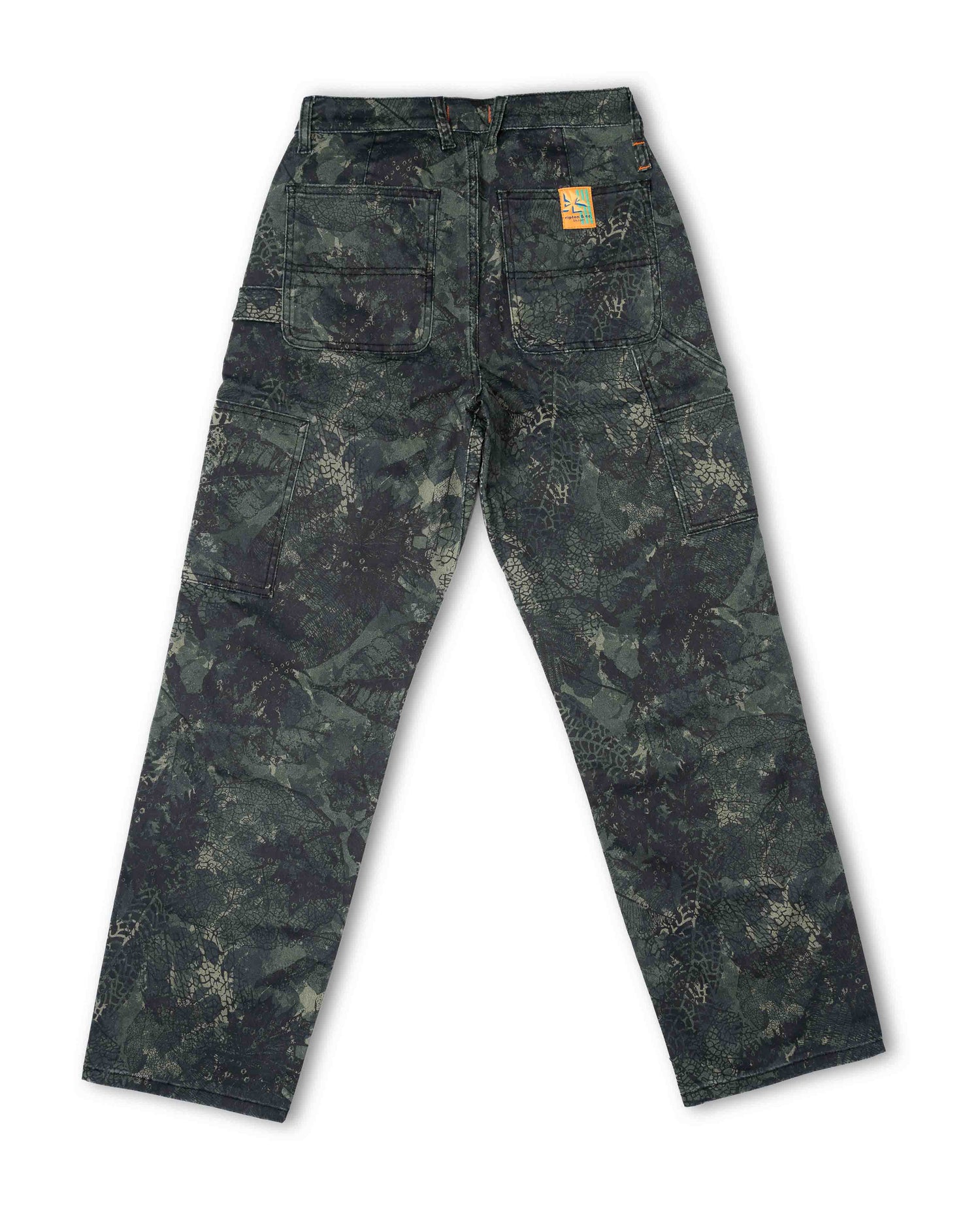 Back of a leaf camouflage pant on a white background.  