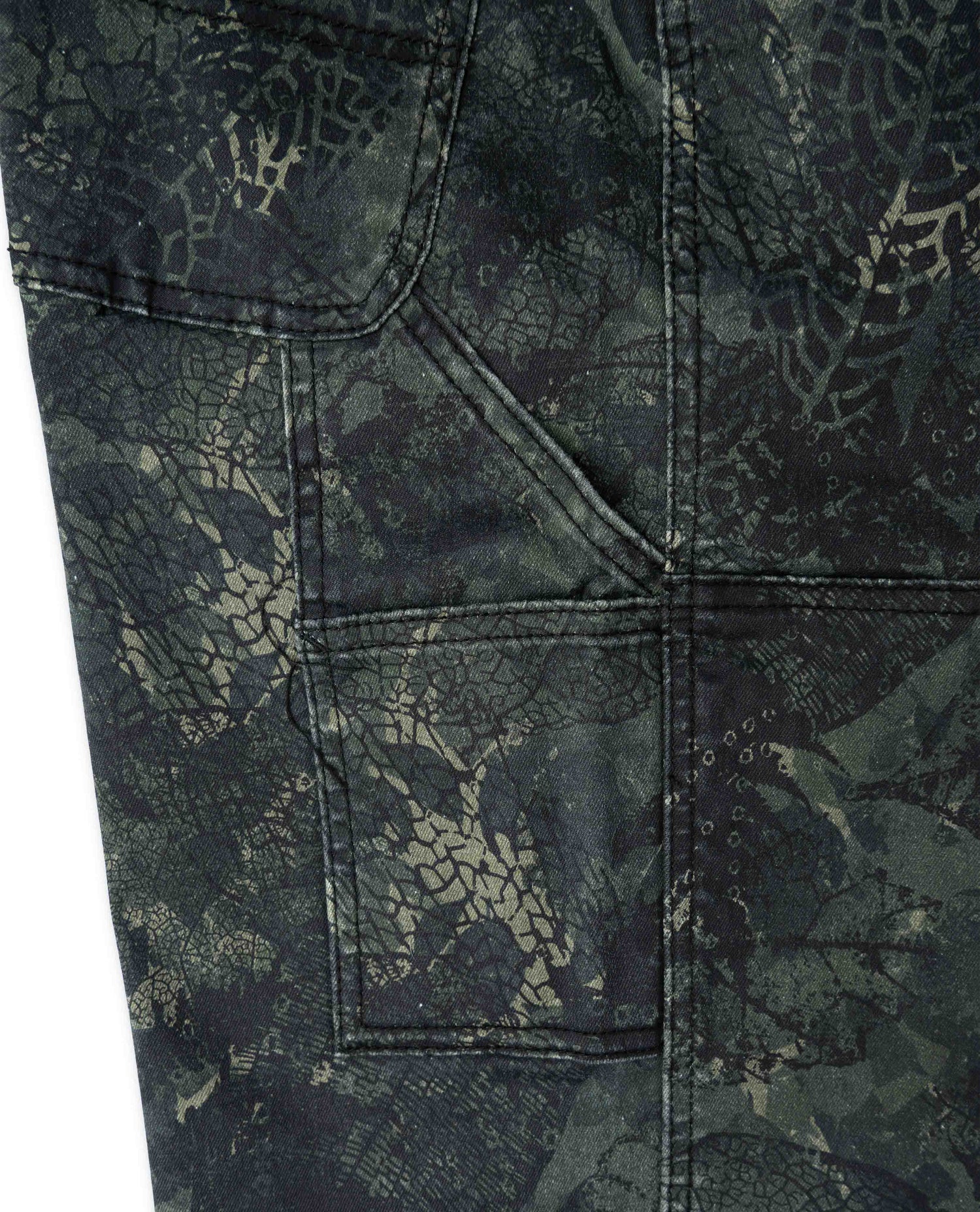 Side pocket of leaf camouflage pant on a white background.  