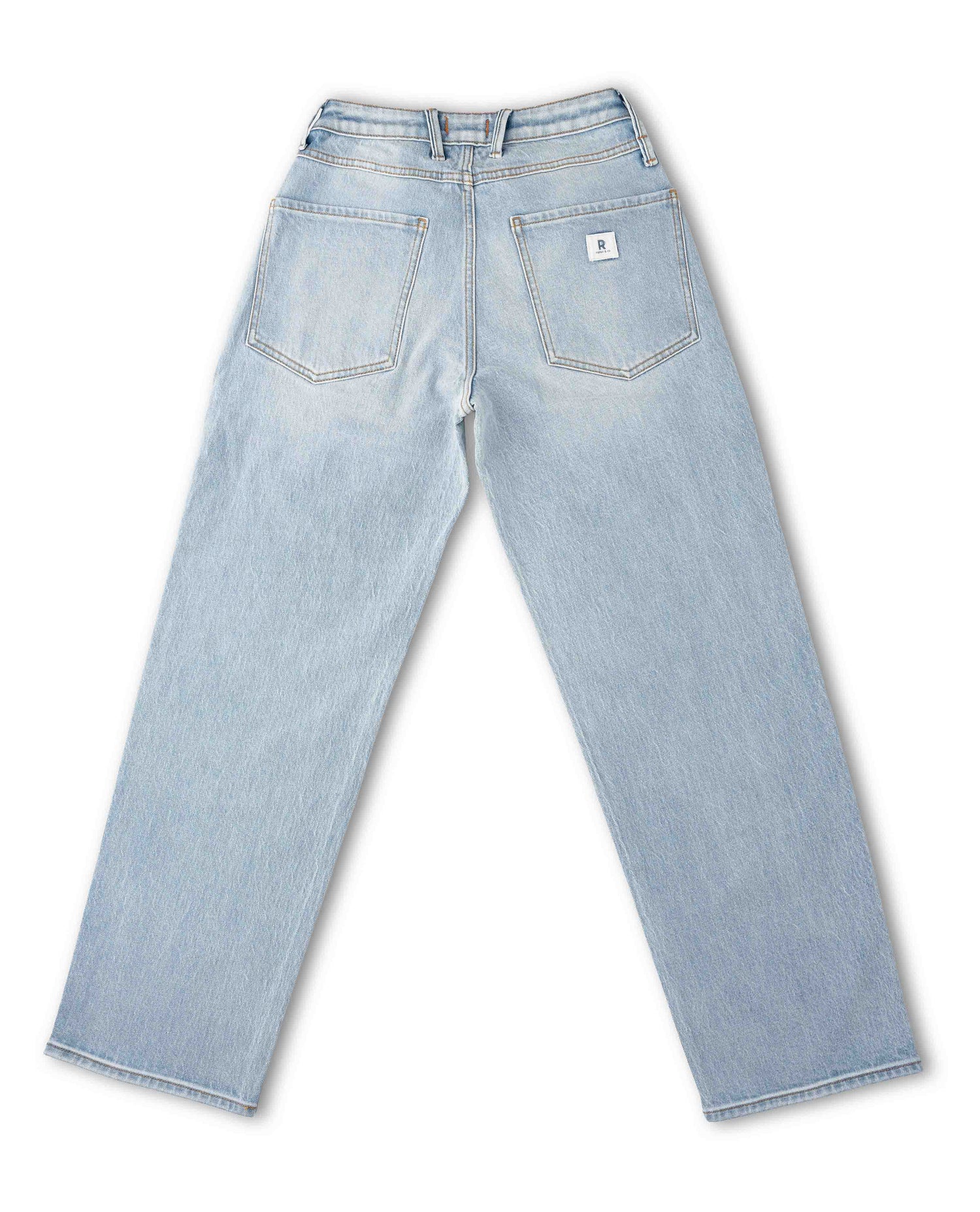 Light wash blue denim jeans shown from the back, featuring a straight-leg fit, classic five-pocket design, and a small white Ripton brand tag on the right pocket.