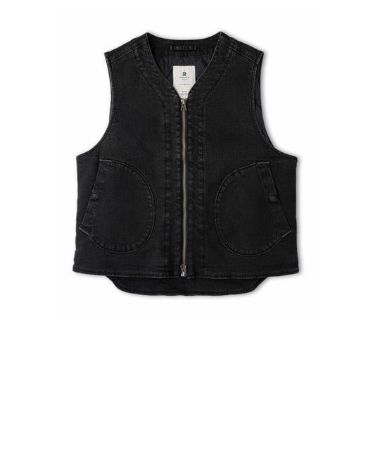 Black denim vest on white background