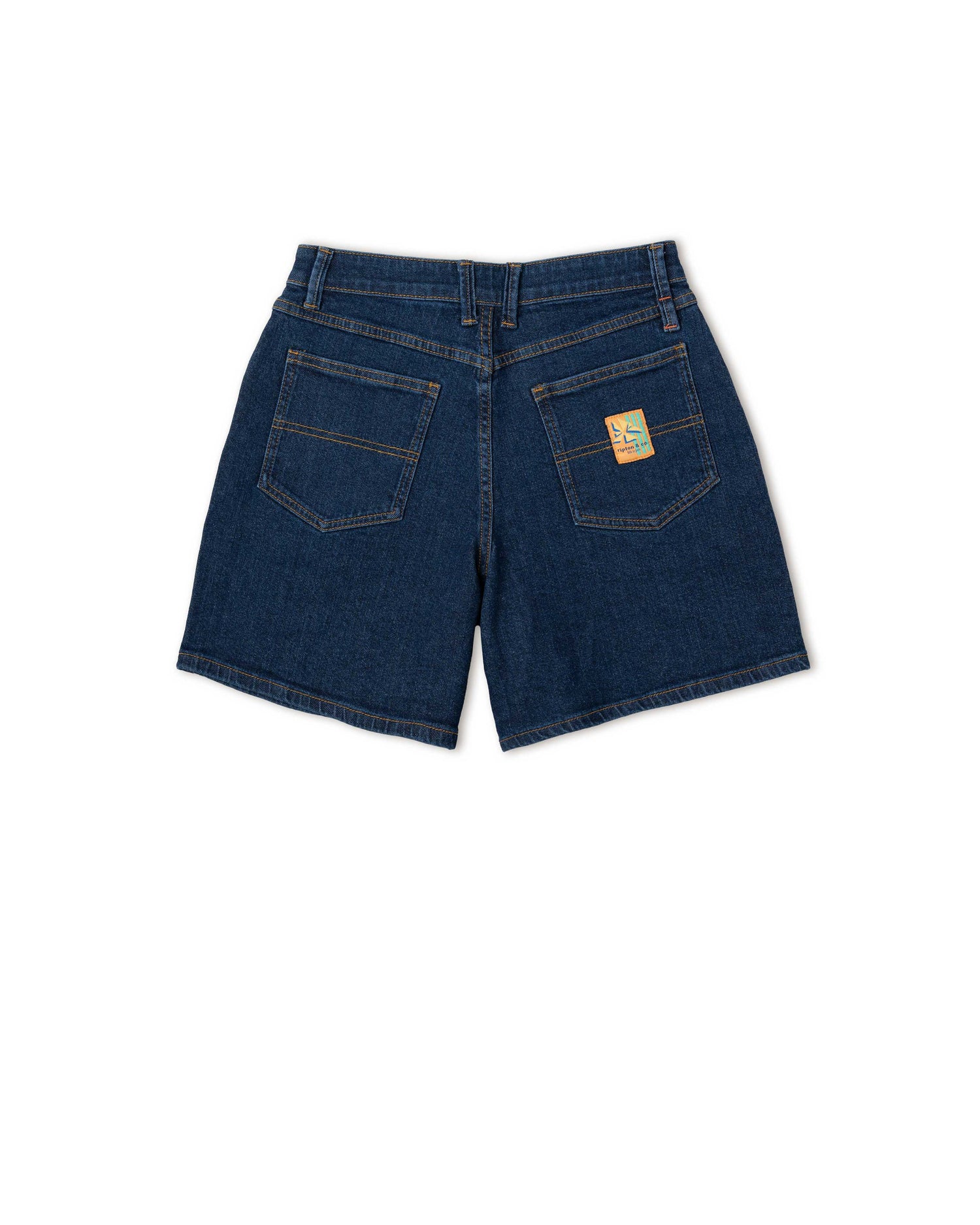 Women's jorts dark wash in studio back