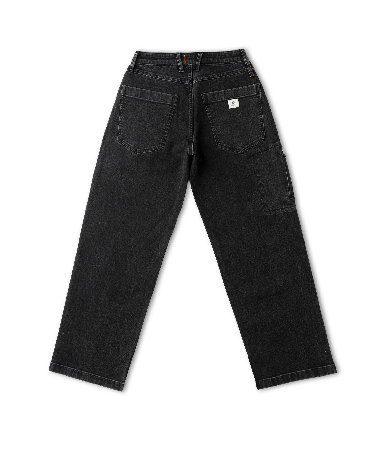 Black pants with a brand logo on a white background