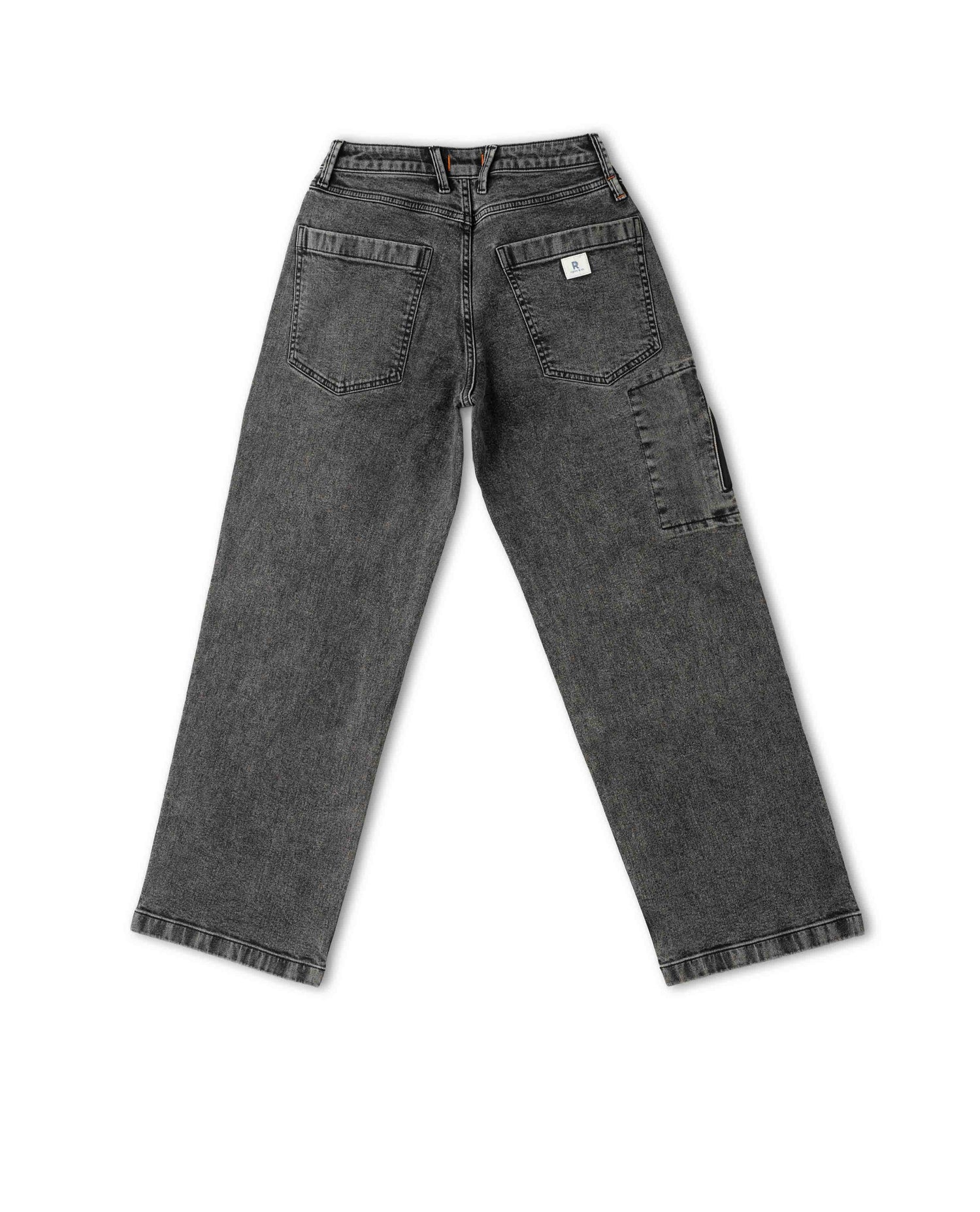 Black denim jeans on a white background