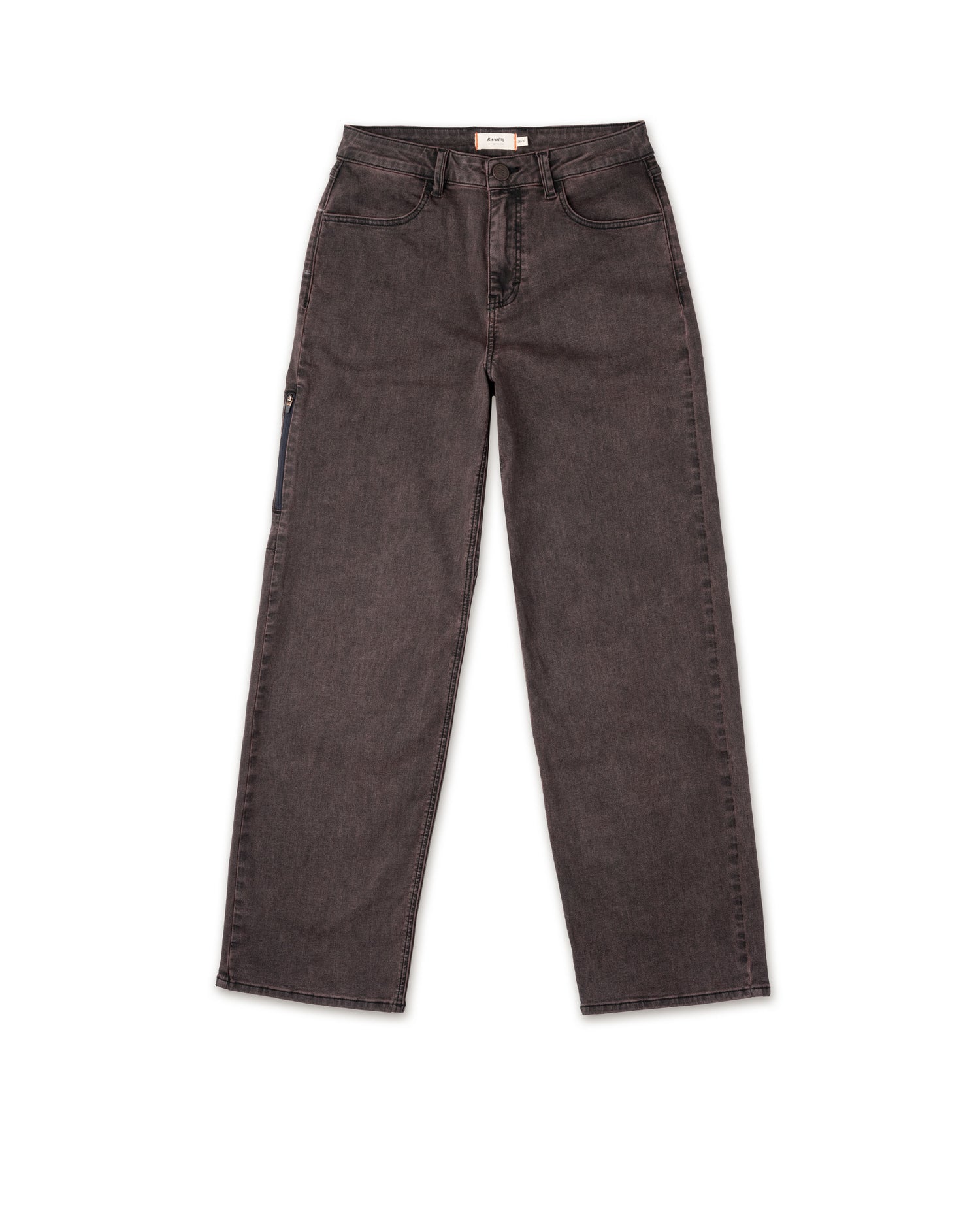 Pair of dark brown jeans on a white background