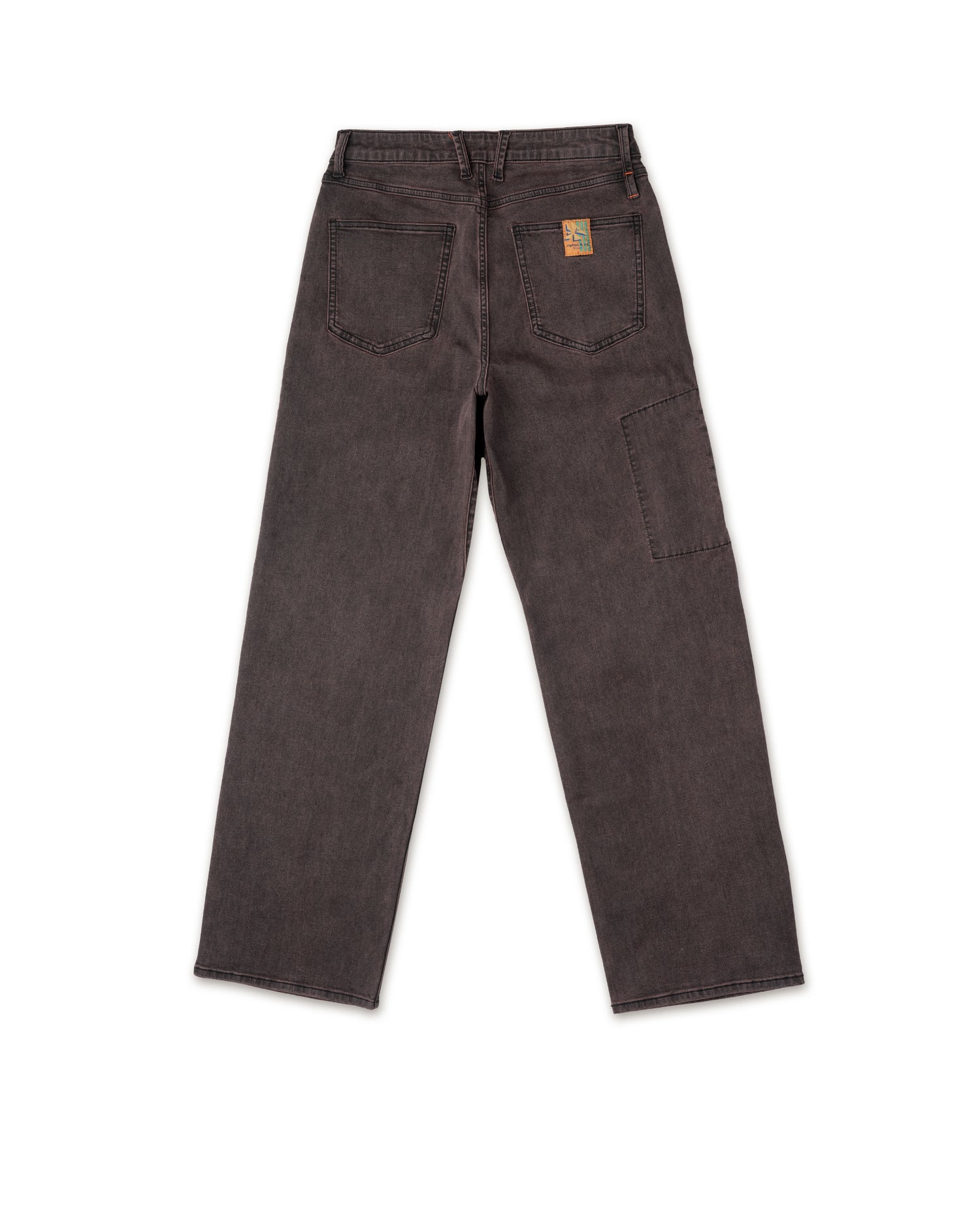 Brown work pants with a brand logo on a white background