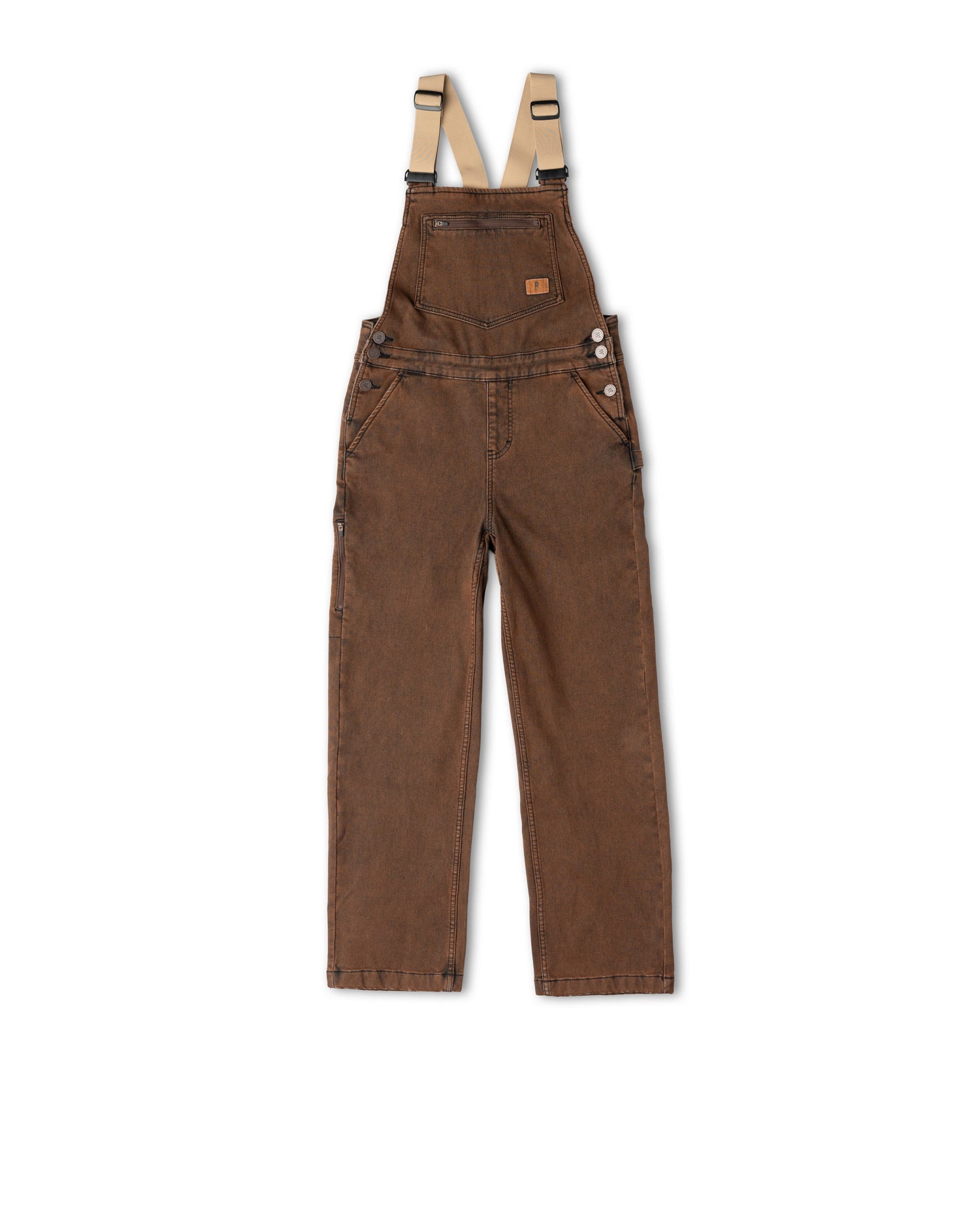 Brown overalls with suspenders on a white background